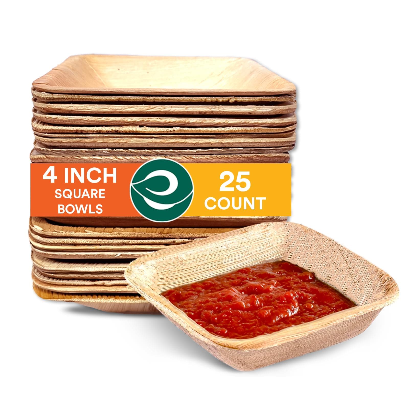 ECO SOUL 100% Compostable Small 4 Inch 150 ml Square Palm Leaf Bowls [25-Pack] Disposable Dessert Bowls Bamboo Style I Heavy Duty Eco-Friendly Sturdy Bowl I Biodegradable Eco Bowls