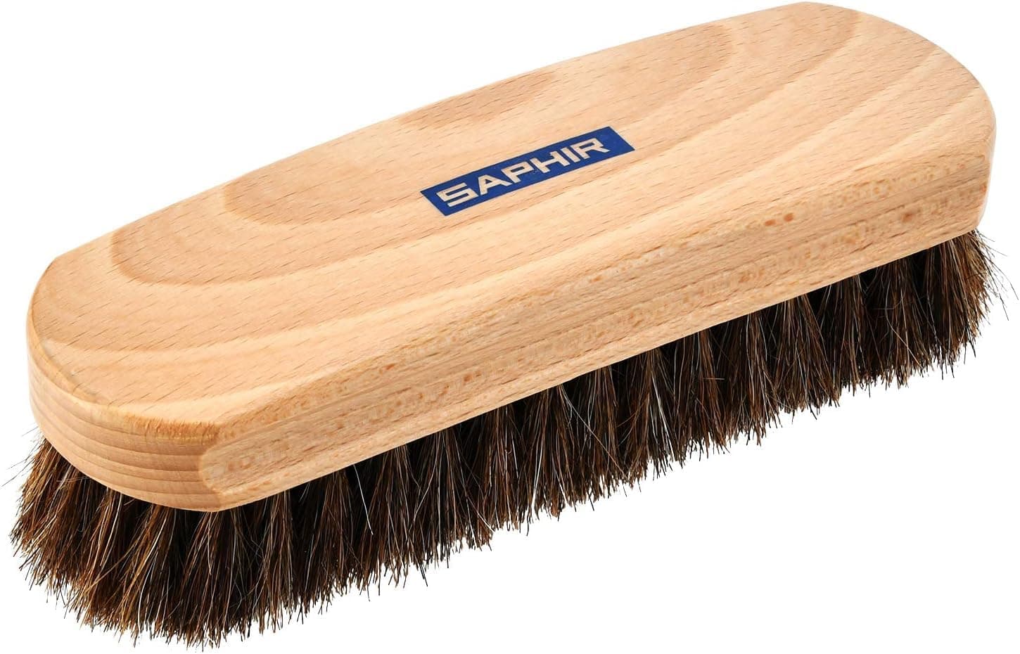 Saphir Natural Horsehair Shoe Brush for Leather Shining, Buffing & Cleaning, Natural, 7" (18cm)