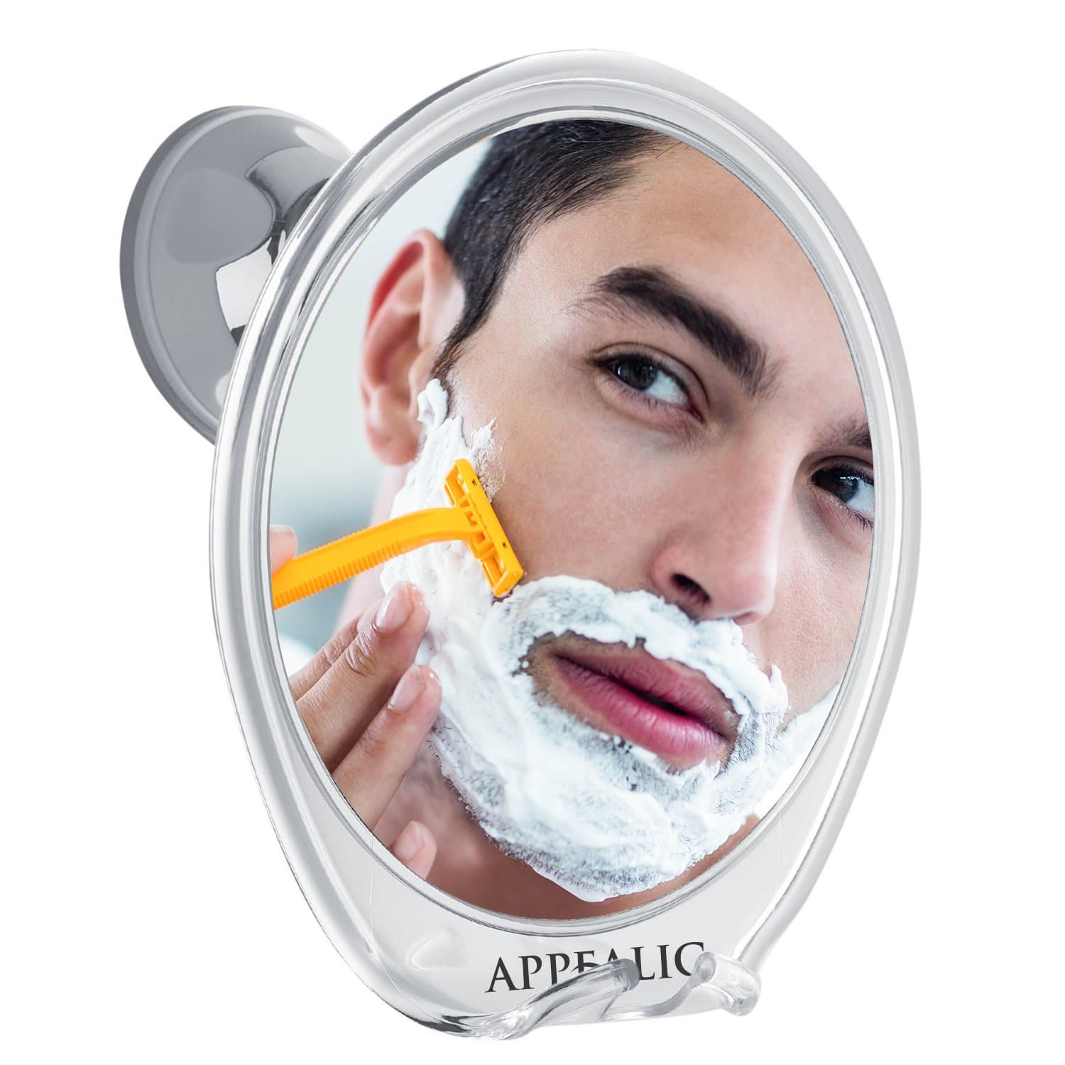 Fogless Shower Mirror for A Perfect No Fog Shaving or Makeup | Razor Holder & Rotating Power Lock Suction | Bonuses: High Quality Scissors, Tweezers & Pouch in a Luxury Gift Box | Appealic