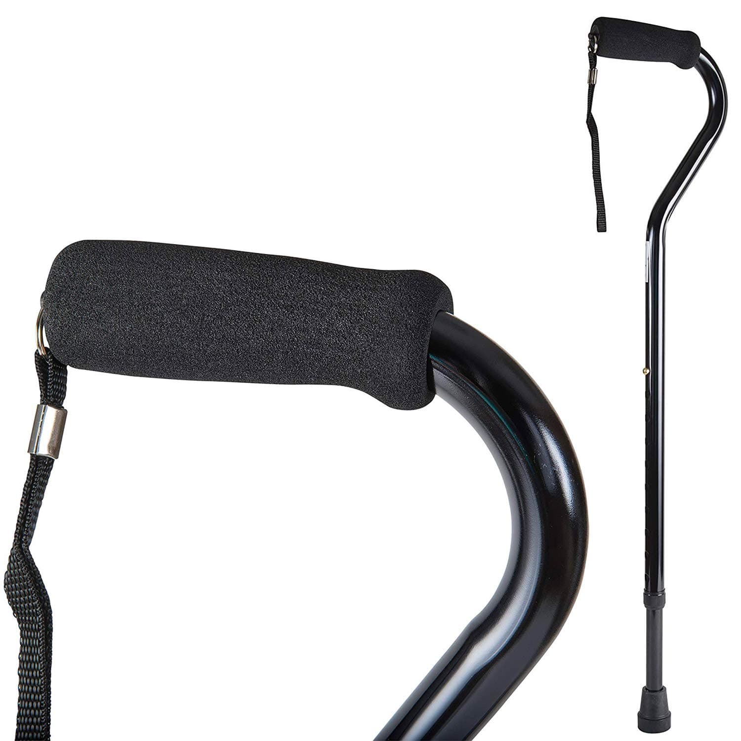 Walking Cane and Walking Stick for Adult Men and Women, FSA Eligible, Lightweight and Adjustable from 30-39 Inches, Supports up to 250 Pounds with Ergonomic Hand Grip and Wrist Strap, Black