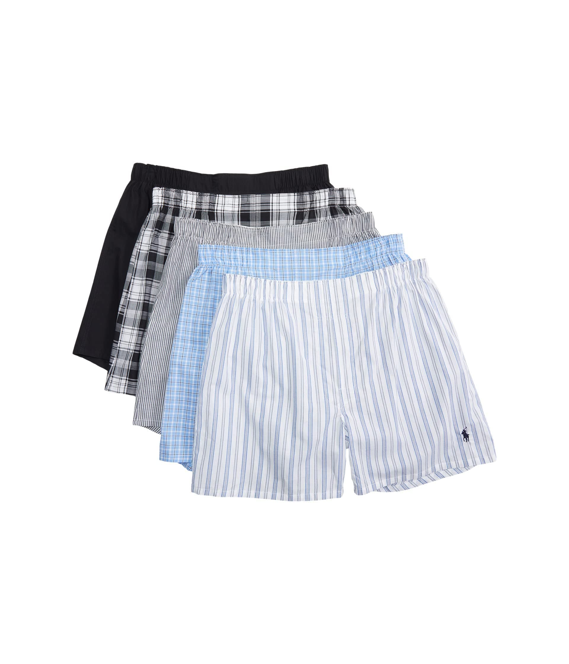 Polo Ralph Lauren 5-Pack Classic Fit Woven Boxers Muller Plaid/Cruise Navy/Rustic Navy/Summer Stripe/Sag Harbor