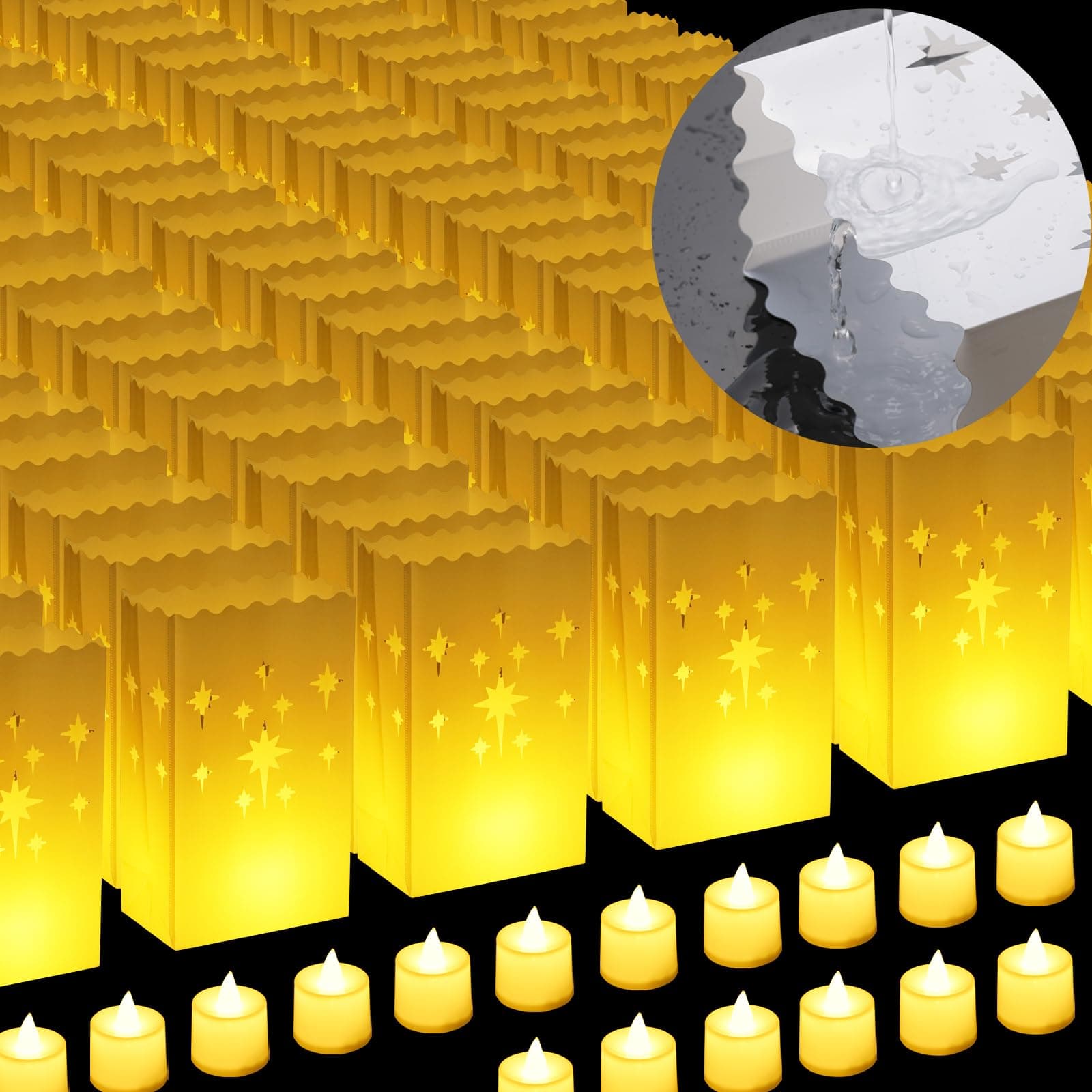 2025 New Waterproof 50 Pcs - Luminary Bags with Flameless Candles - Plastics Reusable Luminaries with Led Lights - Christmas Luminary Bags for Outdoors Birthday Wedding Thanksgiving Party Decor