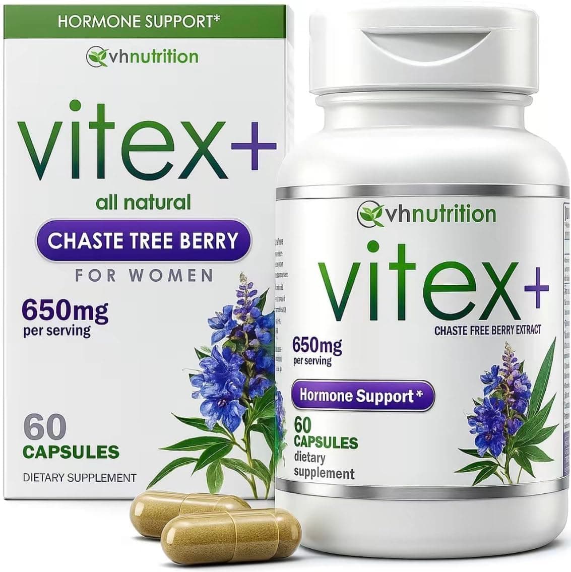 VH Nutrition Vitex Chasteberry Supplement Formula to Balance Womens Hormones - 650mg, 60 Capsules