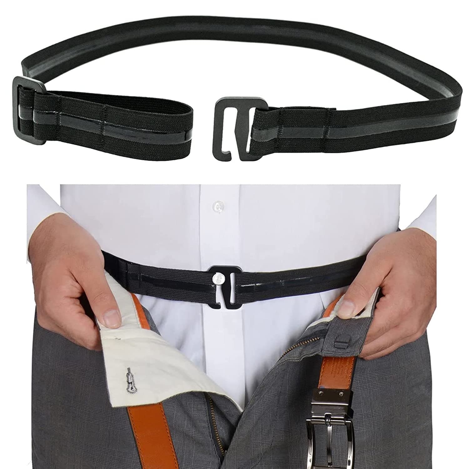 Upgrade Men Belt Style Shirt Stays, Adjustable Elastic Shirt Lock Holder Keeps Tucked in for Police Military