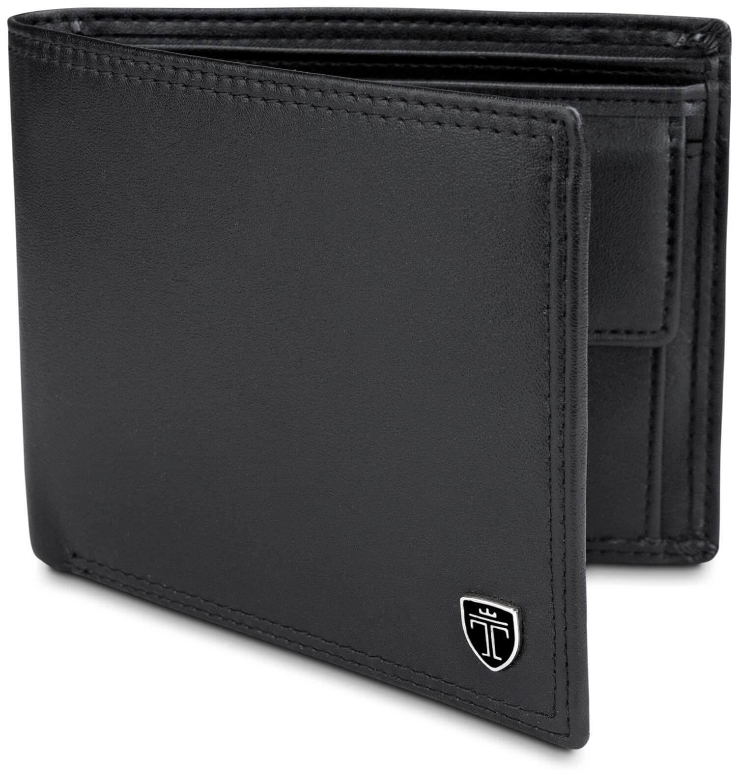 TRAVANDO Men's Portmonaise Slim Billfold Wallet Card Case with Coin Compartment and RFID Blocking Black