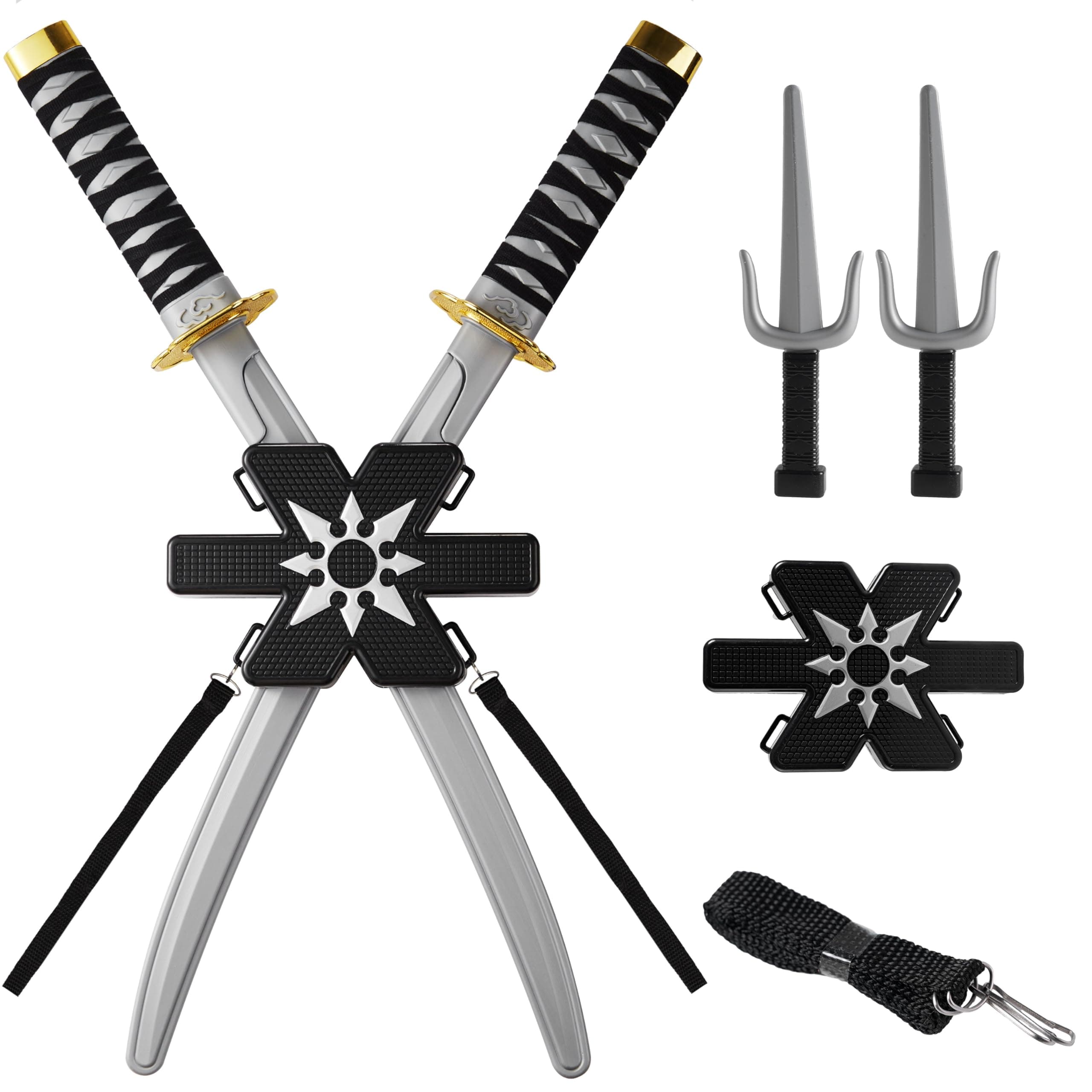 Ninja Swords, Backpack Weapon Toy Set with Swords and Knives for Kids, Ninja Costume Accessories for Cosplay, Dress-up Party Black