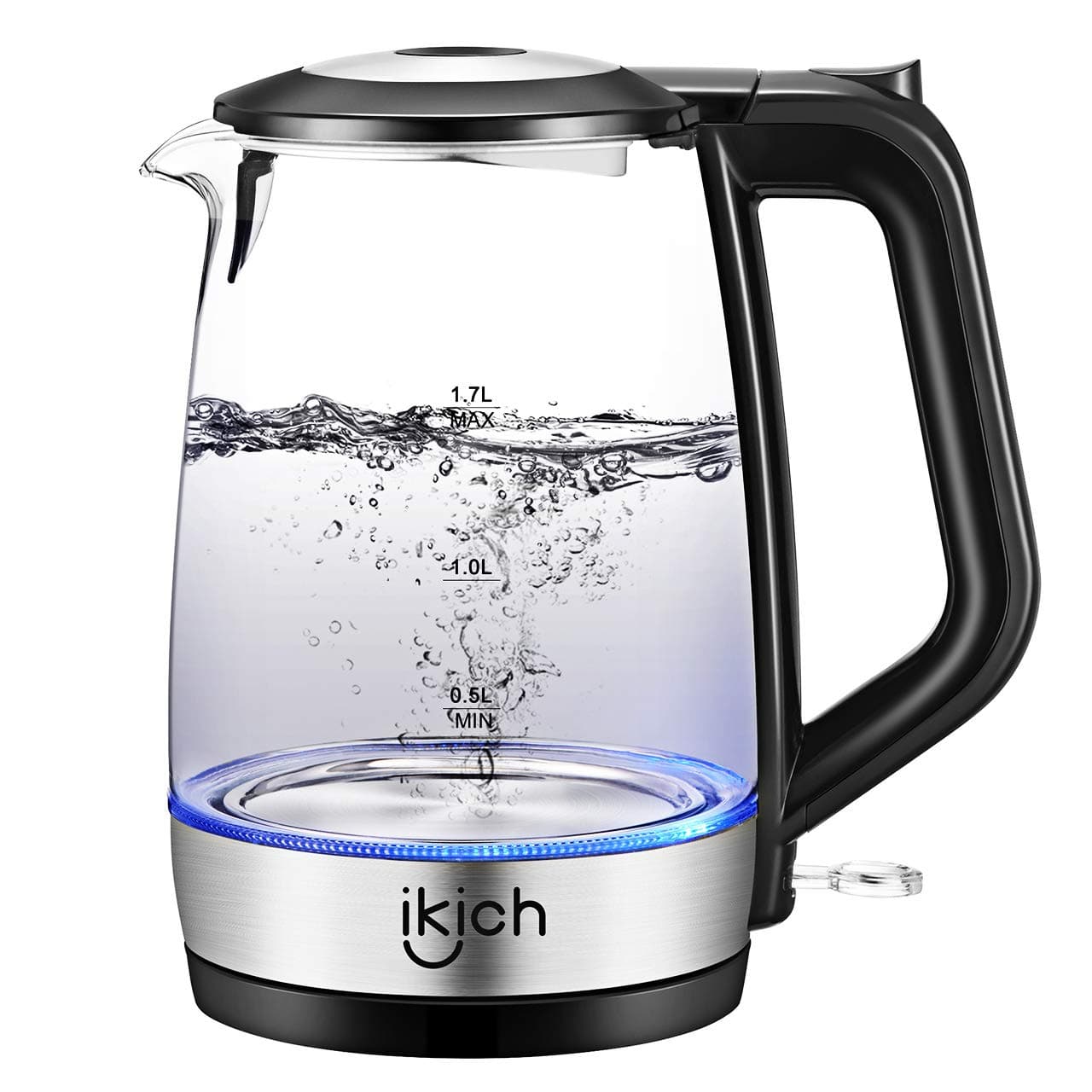 iKich Glass Electric Kettle 1.7L Eco Cordless Glass Kettle Fast Boiling Quiet BPA Free Water Boiler Tea Kettle with LED Indicator, Auto Shut Off and Boil-Dry Protection, 2200W
