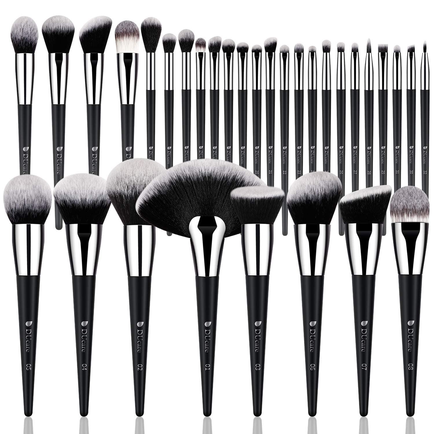 32Pcs PRO Grade Makeup Brushes Set Premium Ultra-soft Synthetic Foundation Contour Powder Blush Concealer Eyeshadow Classic Black Professional Make up Brushes