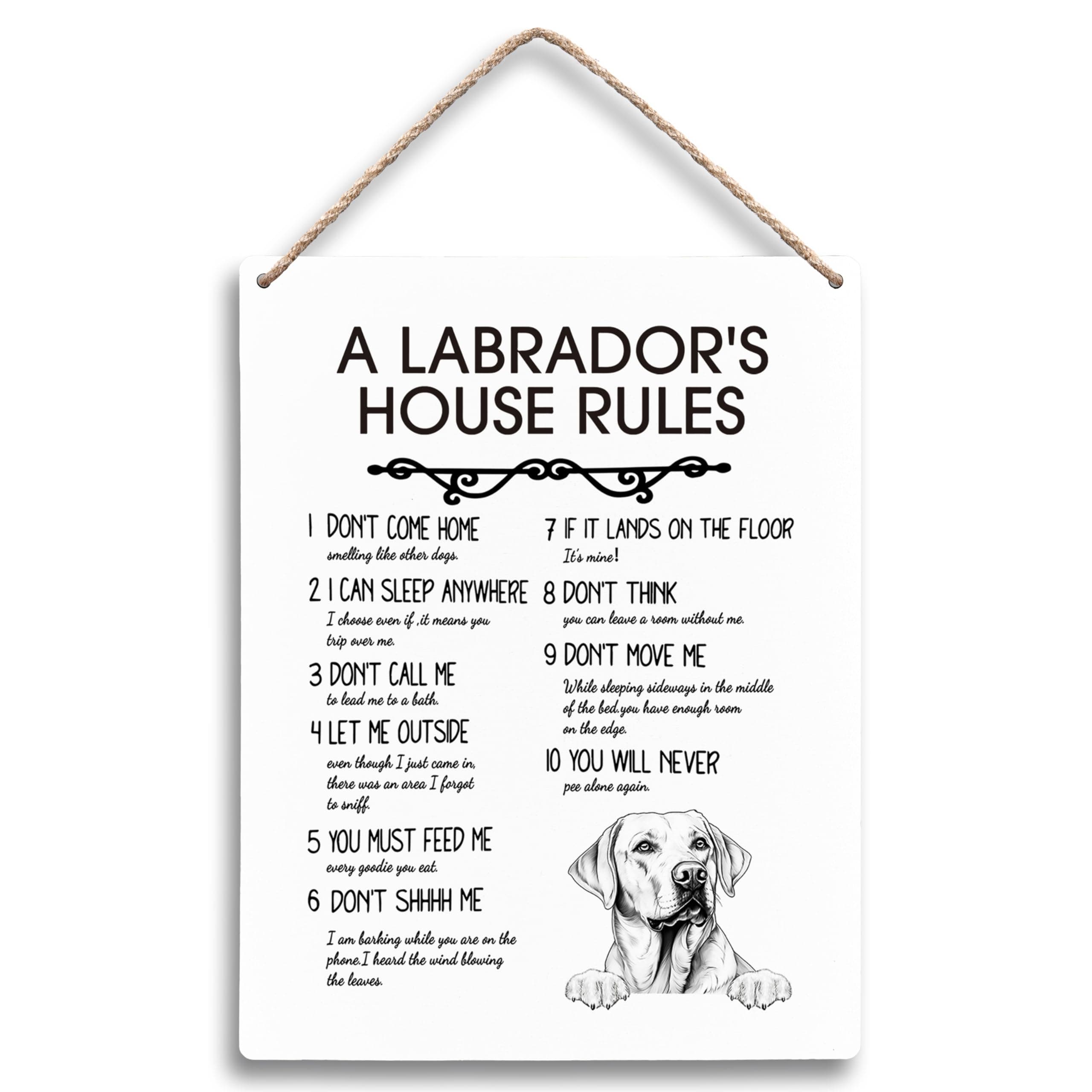 Labrador's House Rules Wooden Sign, 8x10 - Dog Decor for Home, Gifts for Dog Lovers