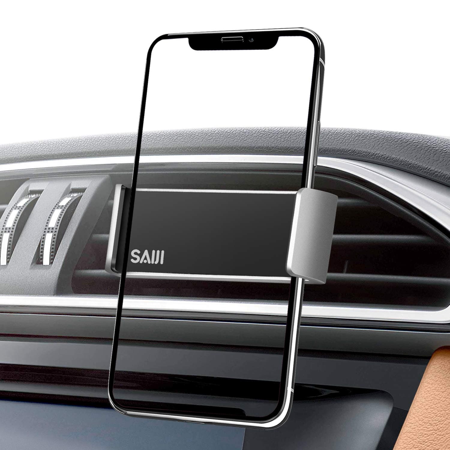 Saiji Air Vent Car Mount, More Secured Dual Clamp Grip, 360° Rotation Car Holder, Universal Cell Phone Holder Compatible with 4.7-6 Inch iPhone, Samsung, Nexus, Nokia, LG, Sony Smartphones (Silver)