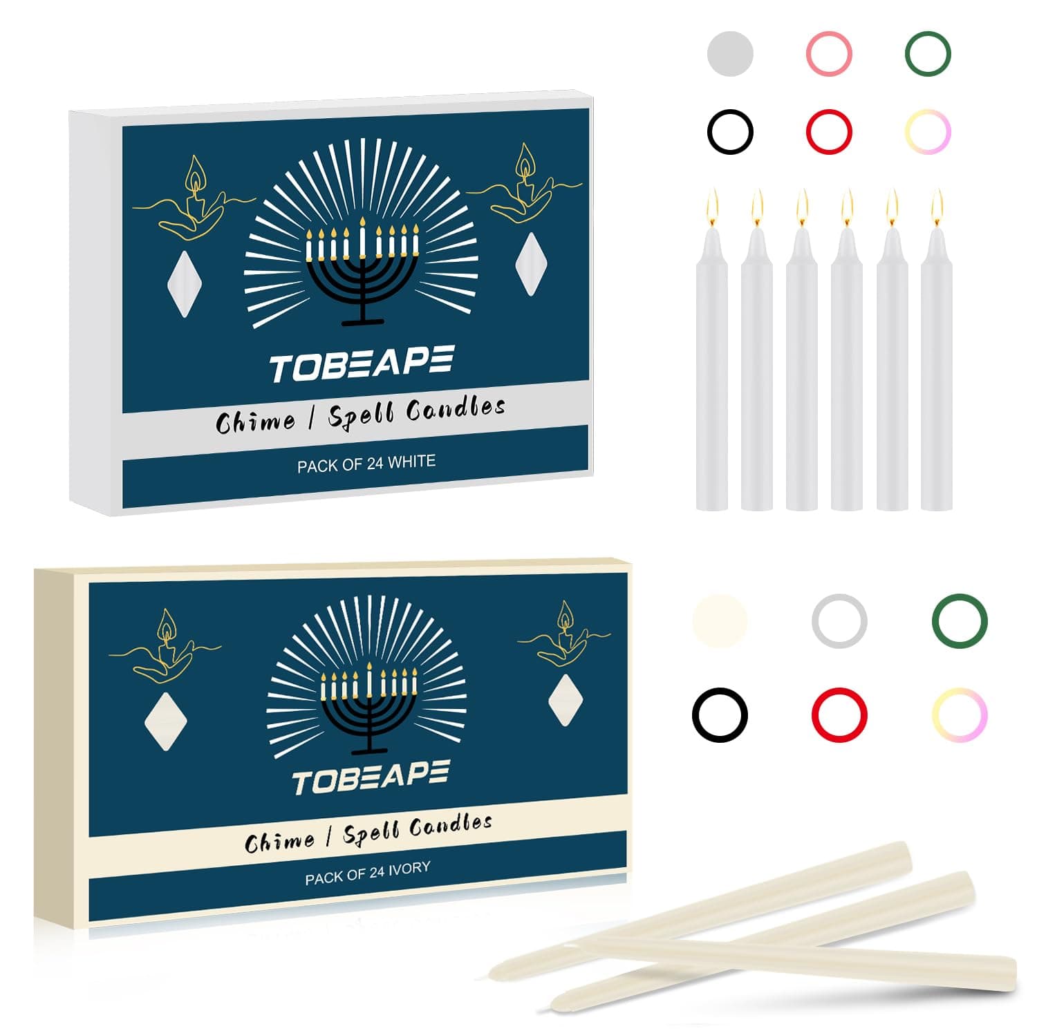 Tobeape24 Pack 4 inch White Spell Candle & 10 inch Ivory Taper Candles for Wedding Dinner Party Home Décor, Long Burning Spell Chime Candles for Witchcraft Rituals Prayer Meditation