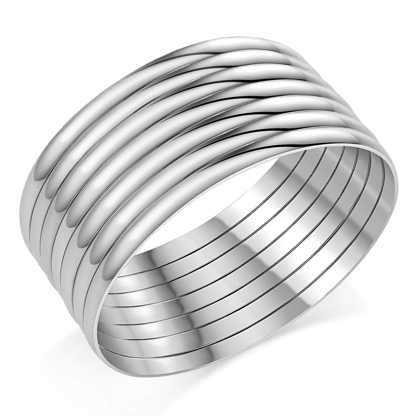 Stainless Steel Extra Extra Large (XXL) Plus Size Bangle Bracelets Set for Women, Set of 7 Pieces, 9.6 Inches
