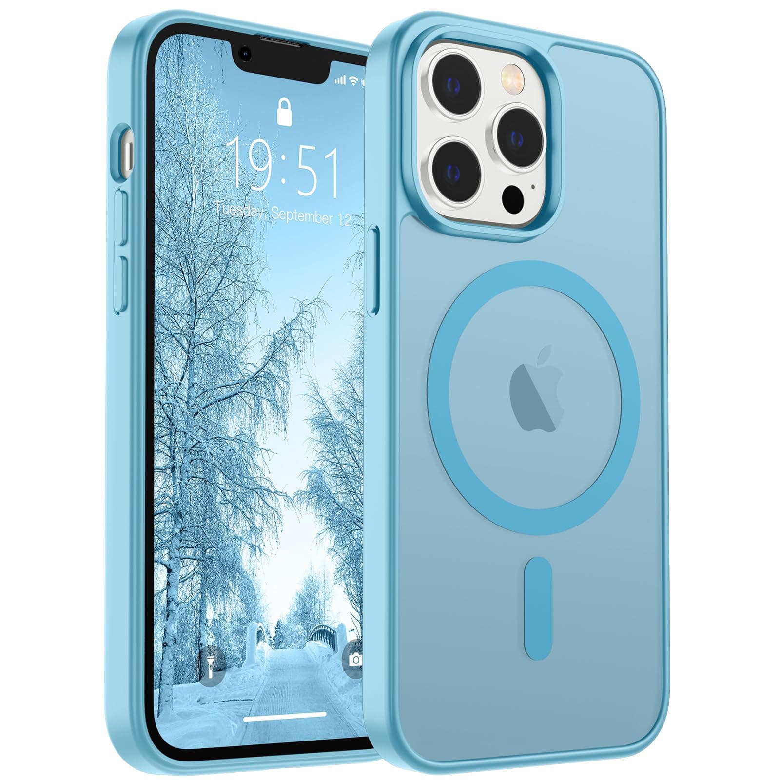 SUPFINE Magnetic for iPhone 13 Pro Max Case (Compatible with MagSafe) (Military Grade Drop Protection) Slim Translucent Matte Shockproof with Anti-Fingerprint Phone Case,Light Blue