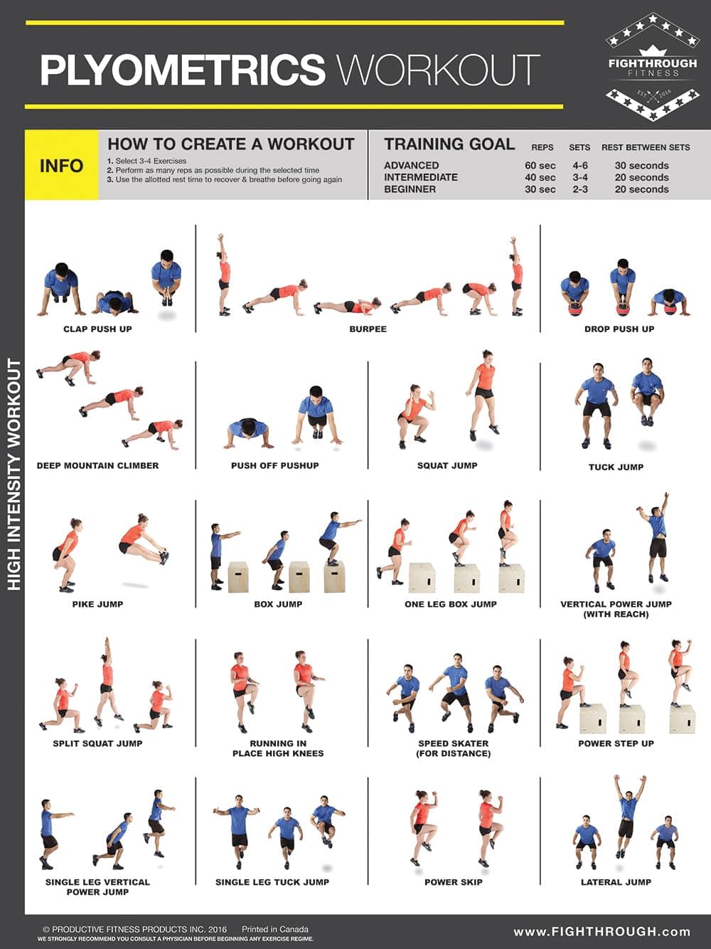 FTPL Plyometrics High Intensity Workout - Laminated Poster / Chart For - Strength & Cardio Training - Core - Legs - Shoulders & Back - Build Muscle, Tone & Tighten - Plyometrics Training 18"x24" Map – June 1, 2016