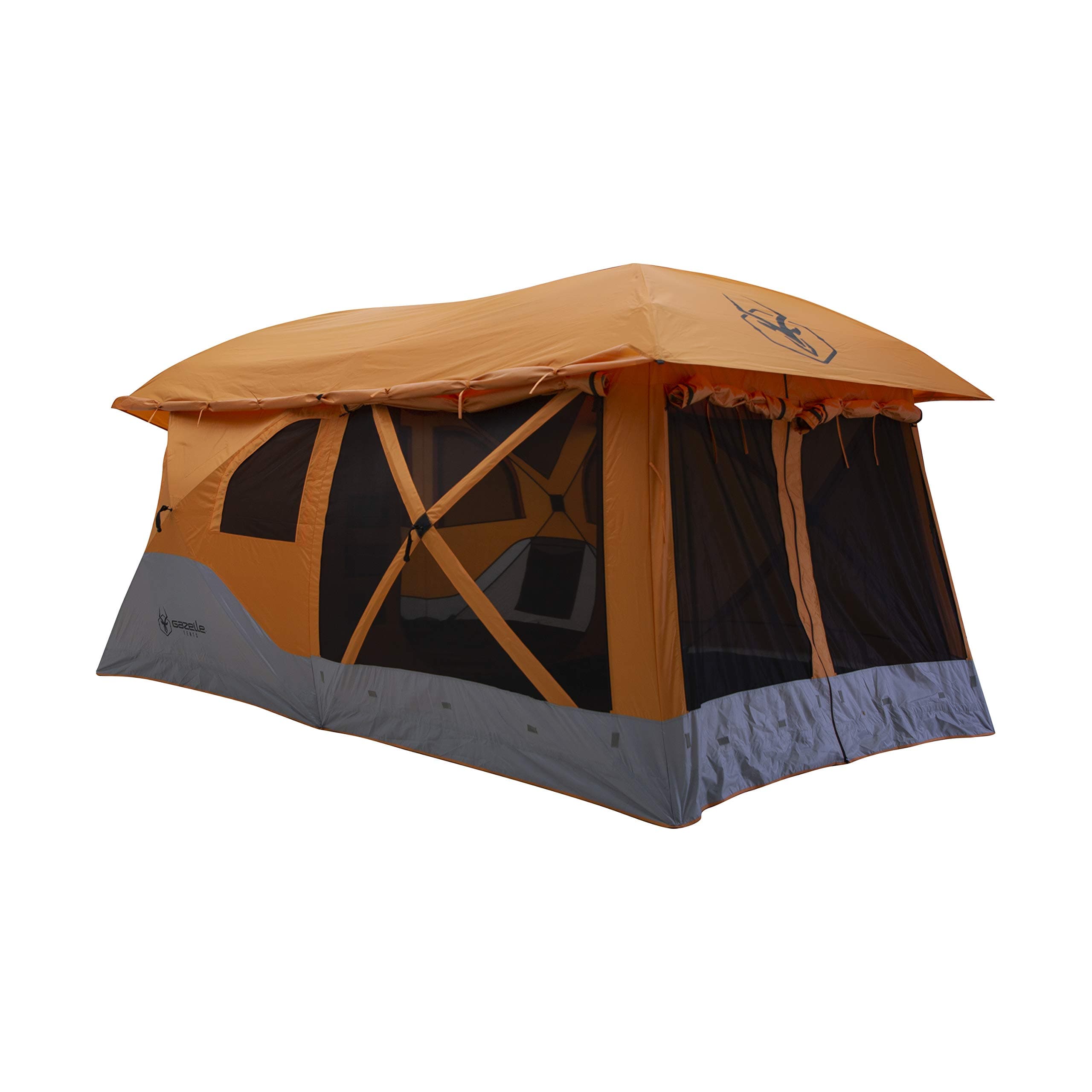 Gazelle TentsT4 Plus Hub Tent, Easy 90 Second Set-Up, Waterproof, UV Resistant, Convertible Screen Room, Removable Floor, Ample Storage Options, 4-8 Person, Sunset Orange, 78" x 94" x 165", GT450SS