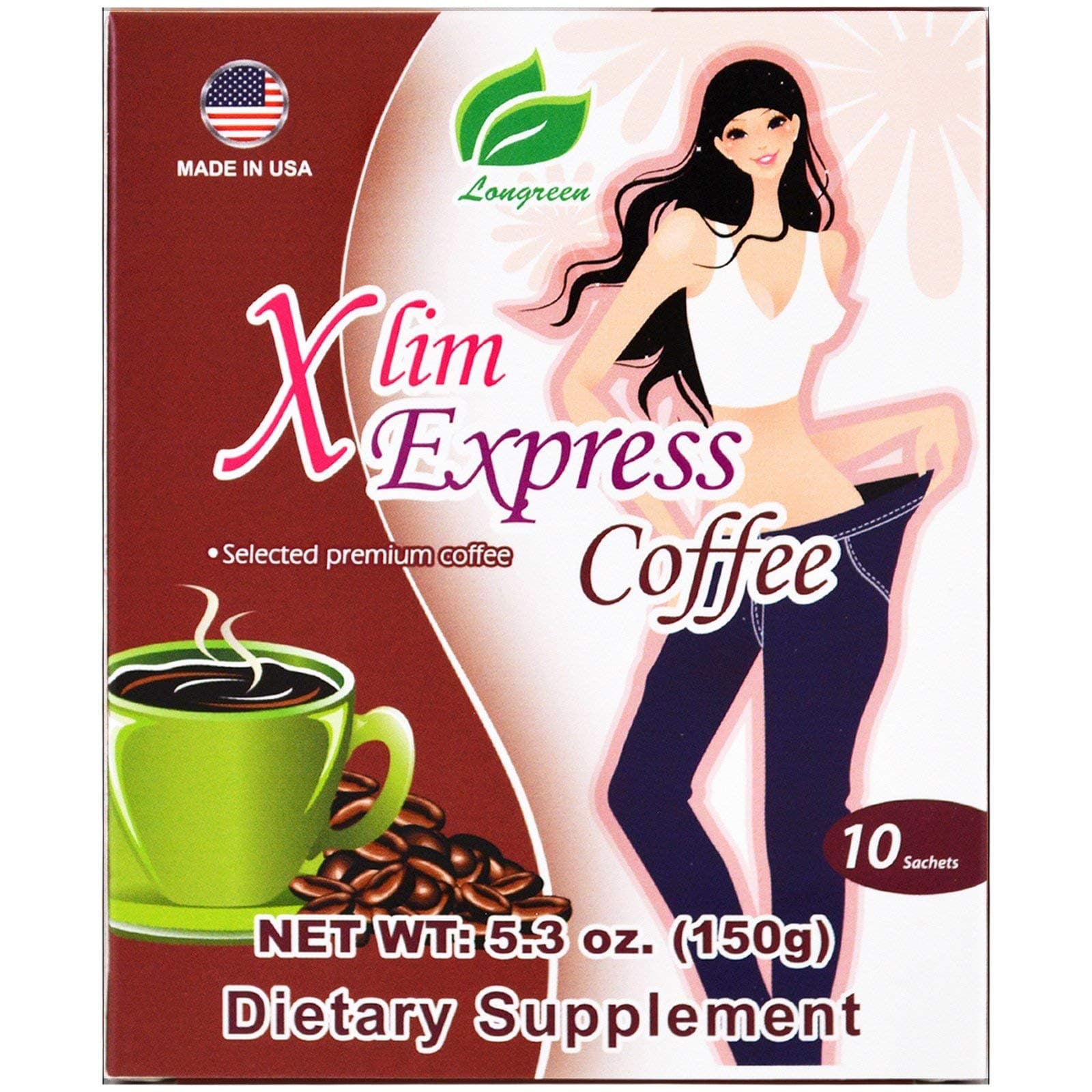 longreen corporation Xlim Express Coffee With L-Carnitine For Weight Loss, 10 Bags/Box,