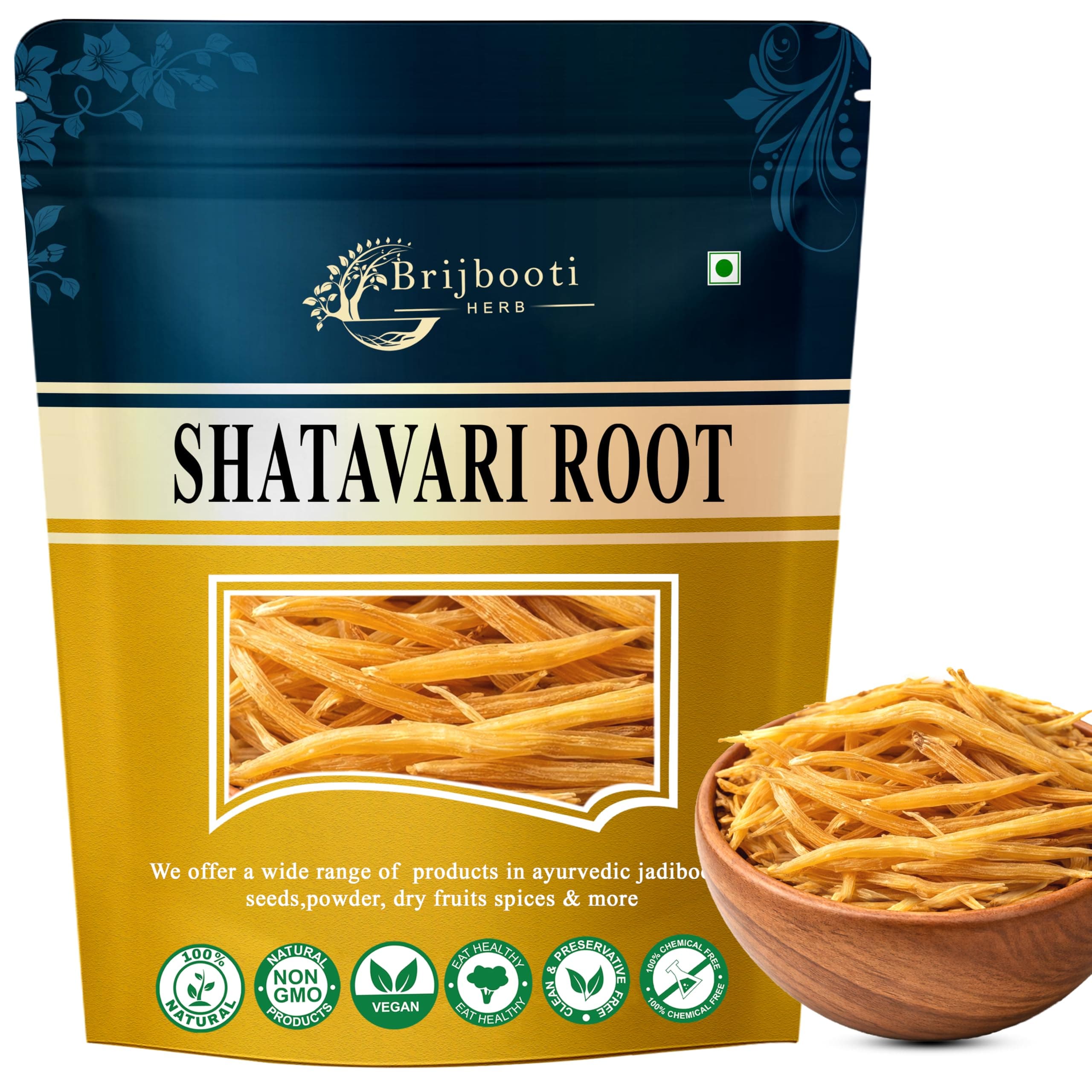 BrijBooti Shatavari Root 100 Gr Raw Indian Asparagus Racemosus Yellow Shatawa...