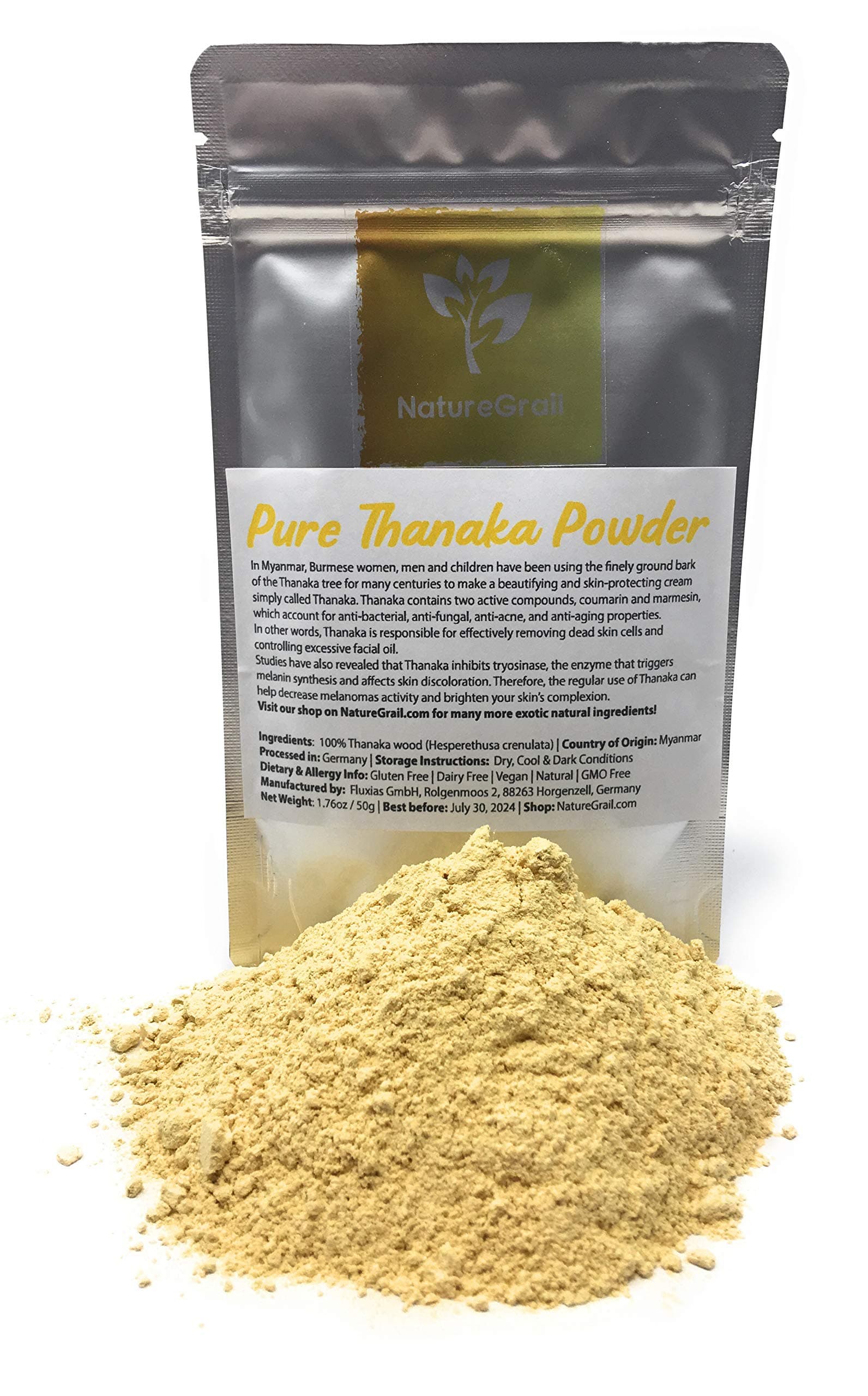 Pure Thanaka Powder - Tanaka From Thailand - Ingredients: 100% Thanaka Wood Powder (Hesperethusa Crenulata) - Net Weight: 1.76oz / 50g