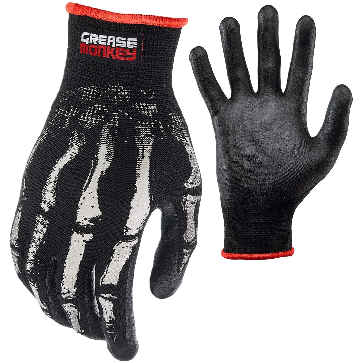 Bone Series Foam Nitrile Mechanic Gloves with Grip, Work Gloves and All Purpose Gloves, Bones, Large Black