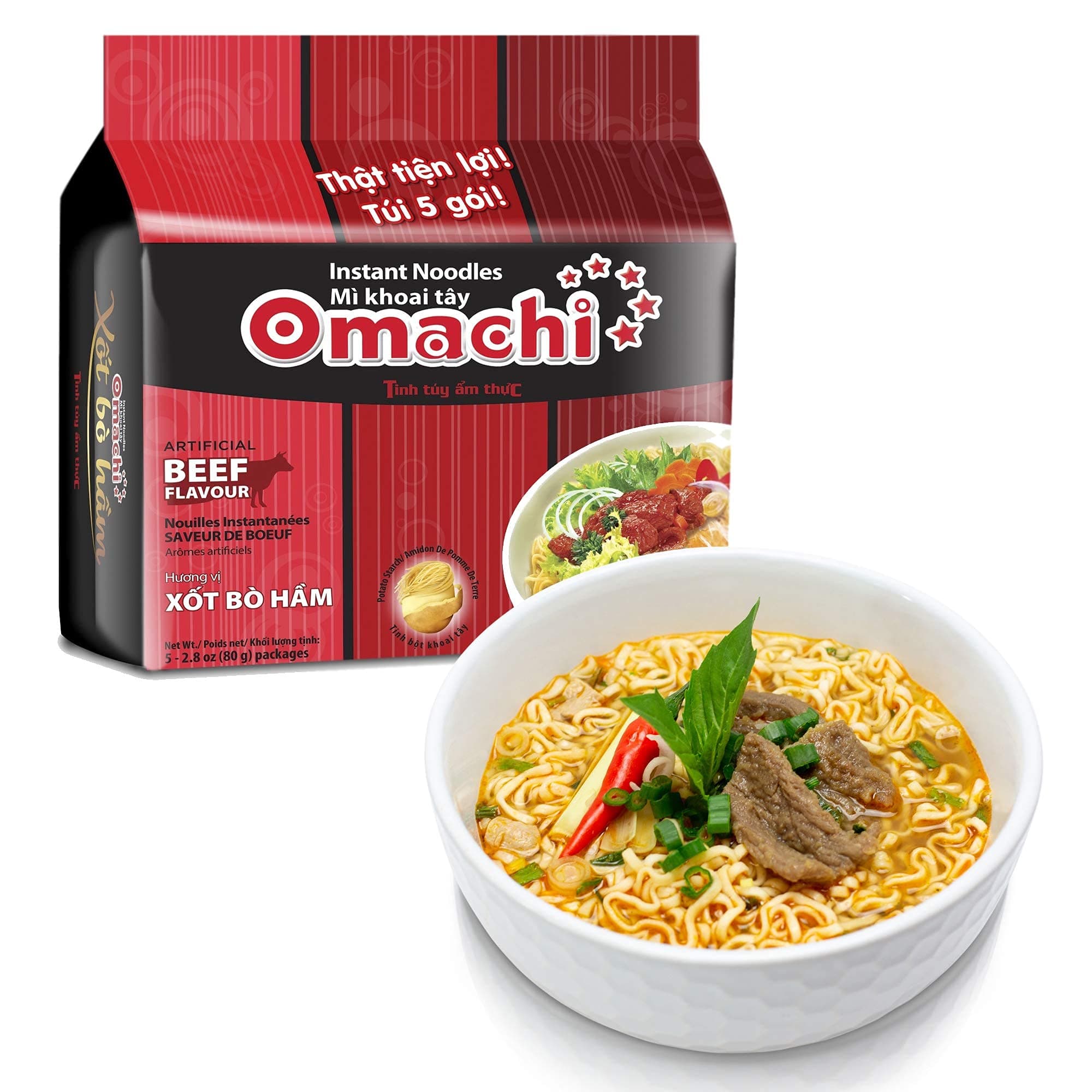 OMACHI Golden Potato Noodles - Beef Stew Flavor - Made with Natural Ingredients (Beef Stew, Pack of 30)