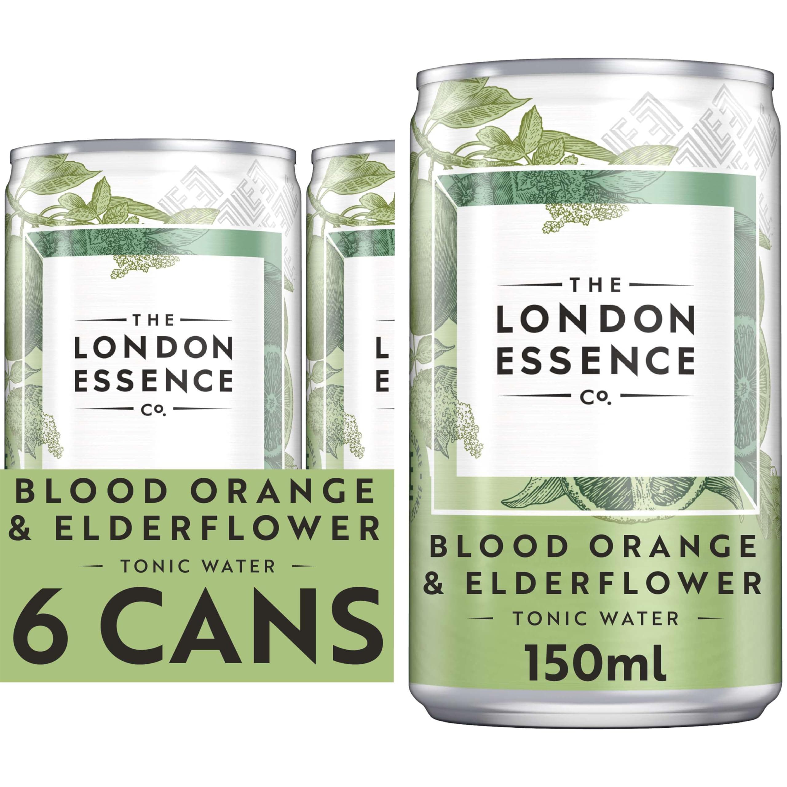 The London Essence Co. Blood Orange & Elderflower Tonic, Premium Cocktail Mixer, 150ml, Pack of 6 cans, No Artificial Colours Preservatives or Flavours, Low Calorie
