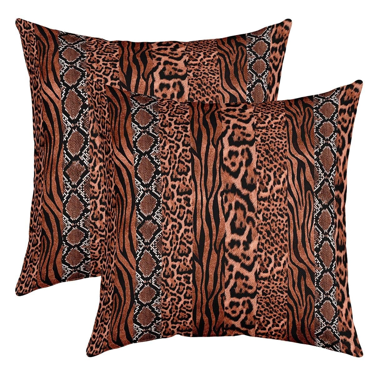 African Cheetah Skin Pillow Covers for Kids Teens Set of 2,Retro Western Animals Skin Zebra Tiger Throw Cushion Covers 20"x20",Brown Crocodile Skin Print Room Decor Cushion Cases for Couch and Bed