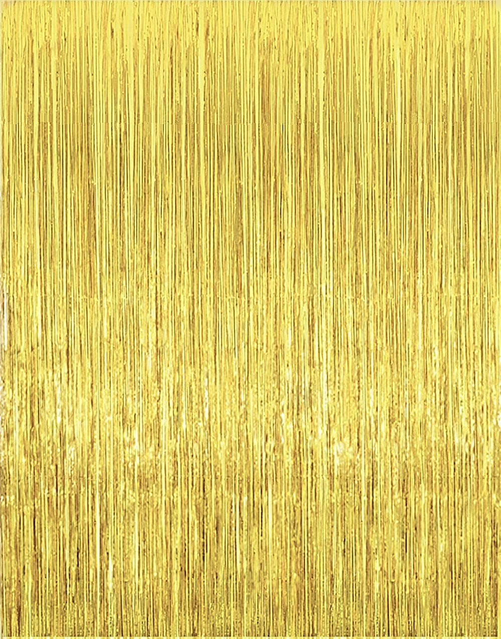 2 Pcs 3.2ft x 8.2ft Shiny Gold Metallic Tinsel Foil Fringe Curtains Photo Booth Backdrop for Birthday Wedding Holiday Celebration Bachelorette Party Decorations