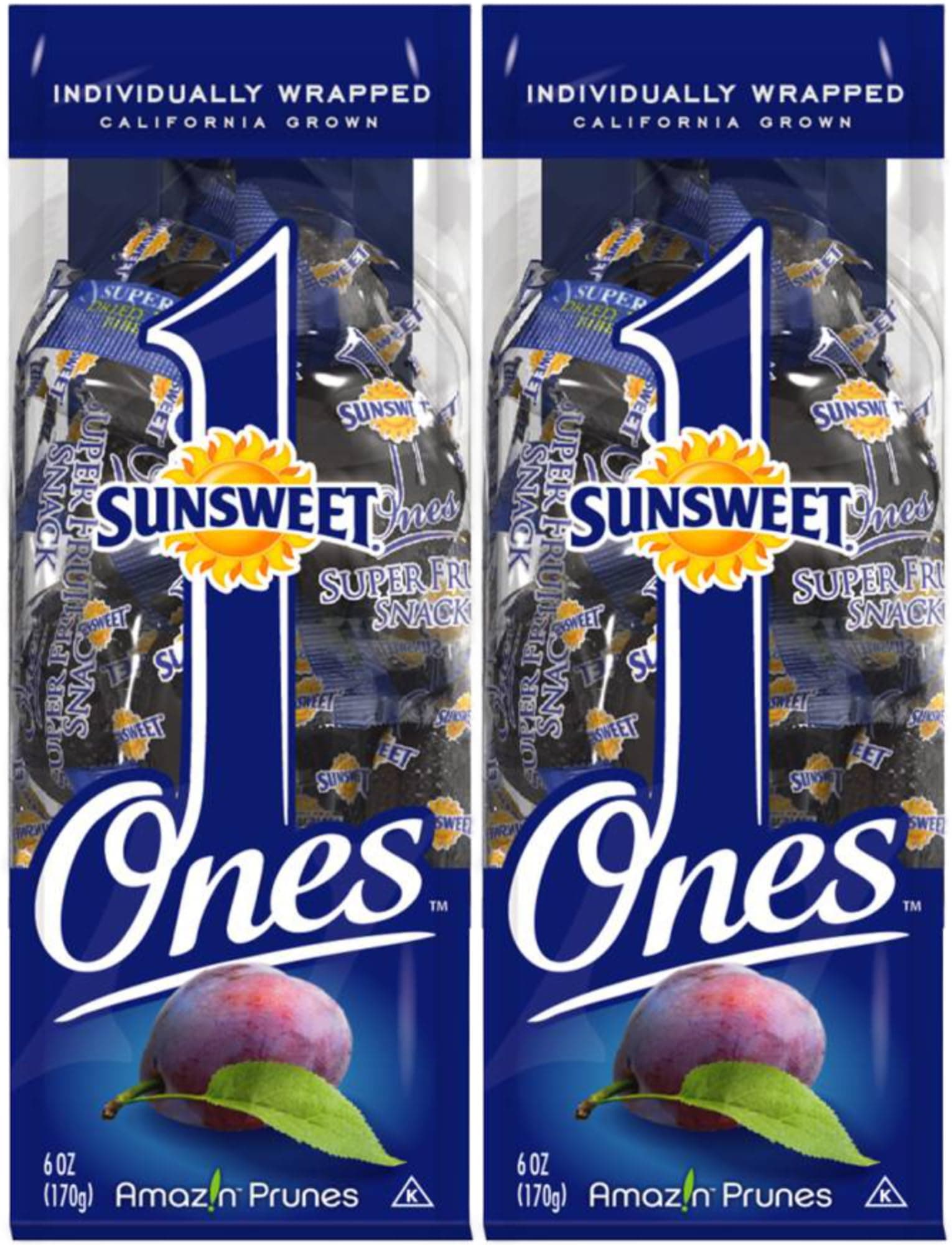 Sunsweet Gold Label Ones Super Select California Individually Wrapped Prunes 6.0 Ounces (Pack of 2)(Packaging May Vary)
