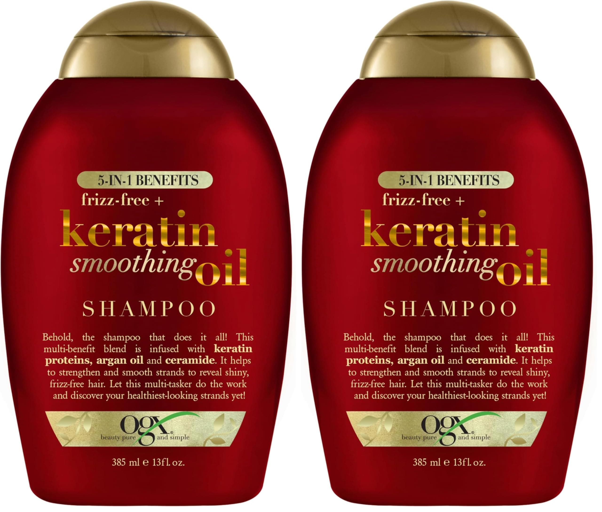 Frizz-Free + Keratin Smoothing Oil Shampoo, 5 in 1, for Frizzy Hair, Shiny Hair, 13 Fl Oz (Pack of 2)