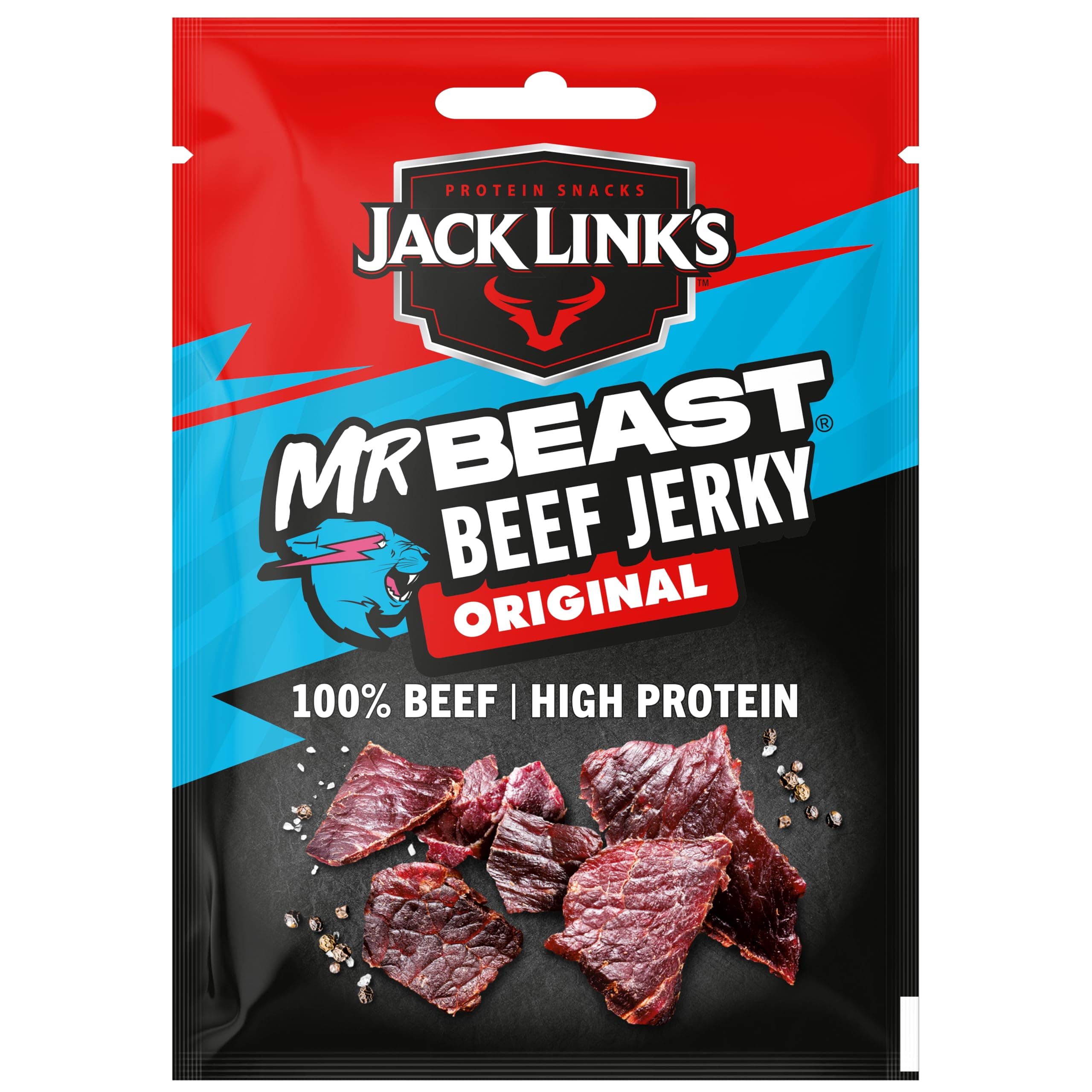 Jack Link's Beef Jerky, Original Flavour, Multipack of 12 x 40g Bags, High Protein Meat Snack, Perfect for On the Go or Post Gym