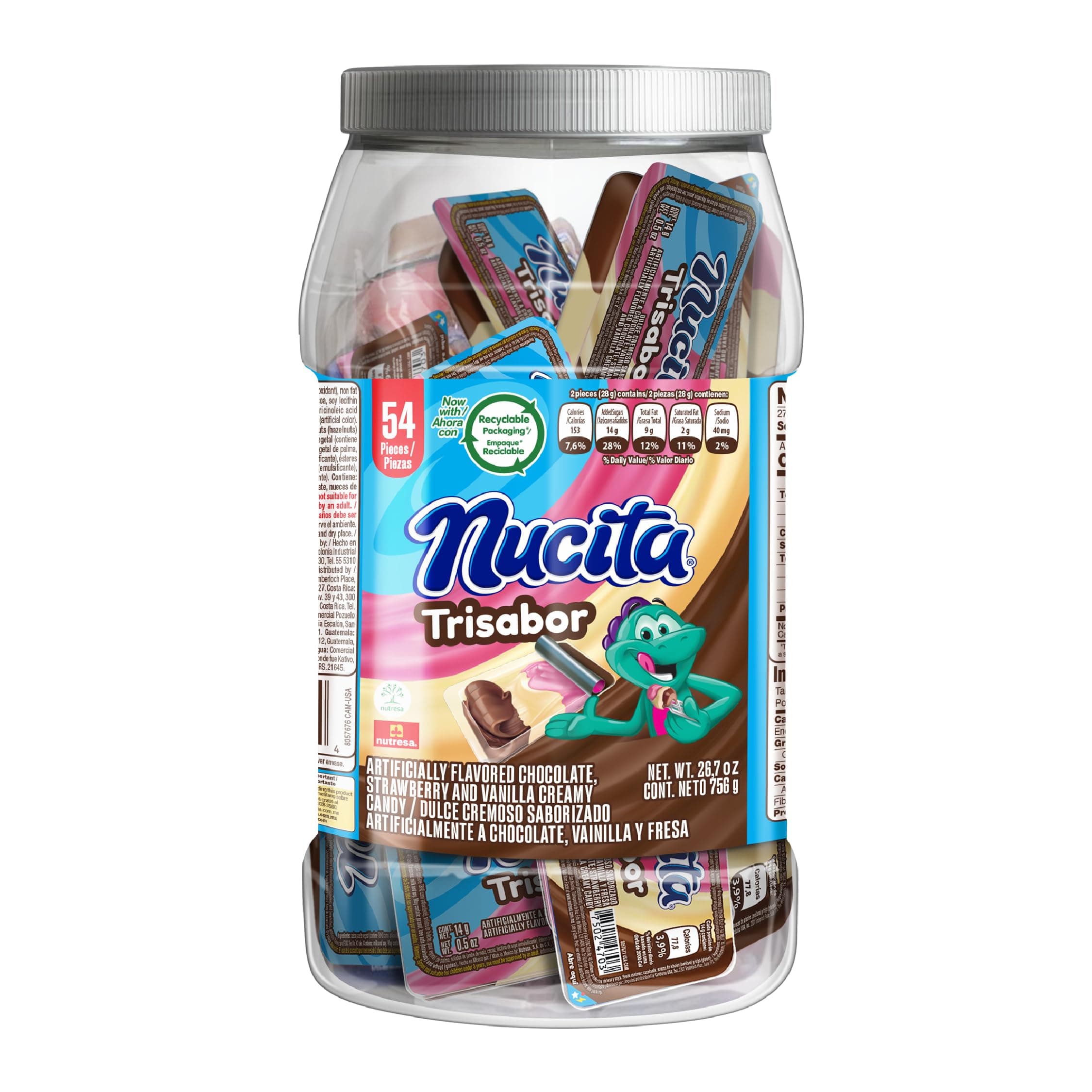 Nucita Trisabor Jar | Delicious On-The-Go Treat | Chocolate, Vanilla & Strawb...