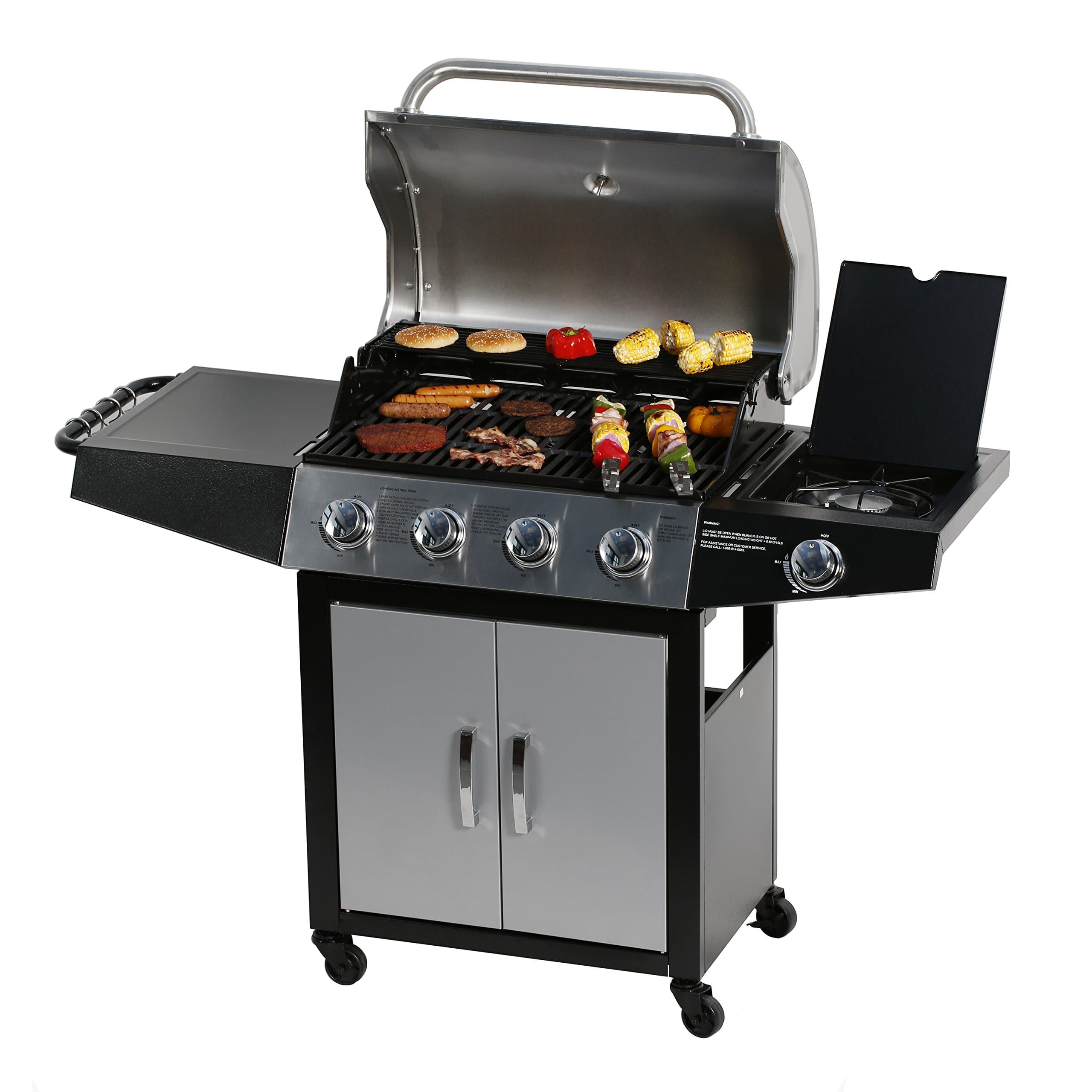 MASTER COOKOutdoor Propane Grills, 4 Gas Side Bunner, Sliver-Black