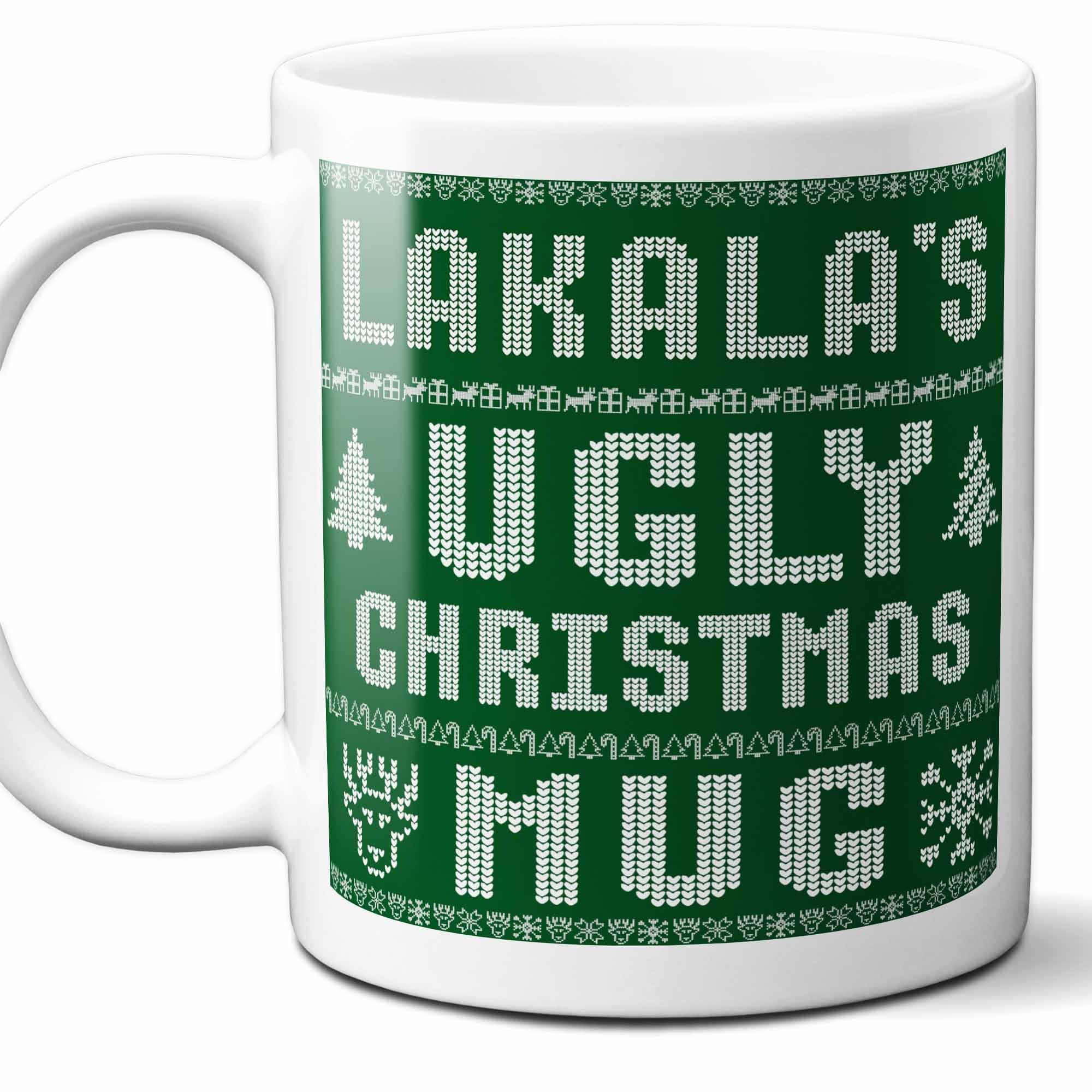 Lakala Name Christmas Gift. Personalized Ugly Christmas Sweater Coffee Mug. Funny Custom Xmas Gift, Stocking Stuffer For Friends, Coworkers And Person Who Has Everything. 11 Ounces.