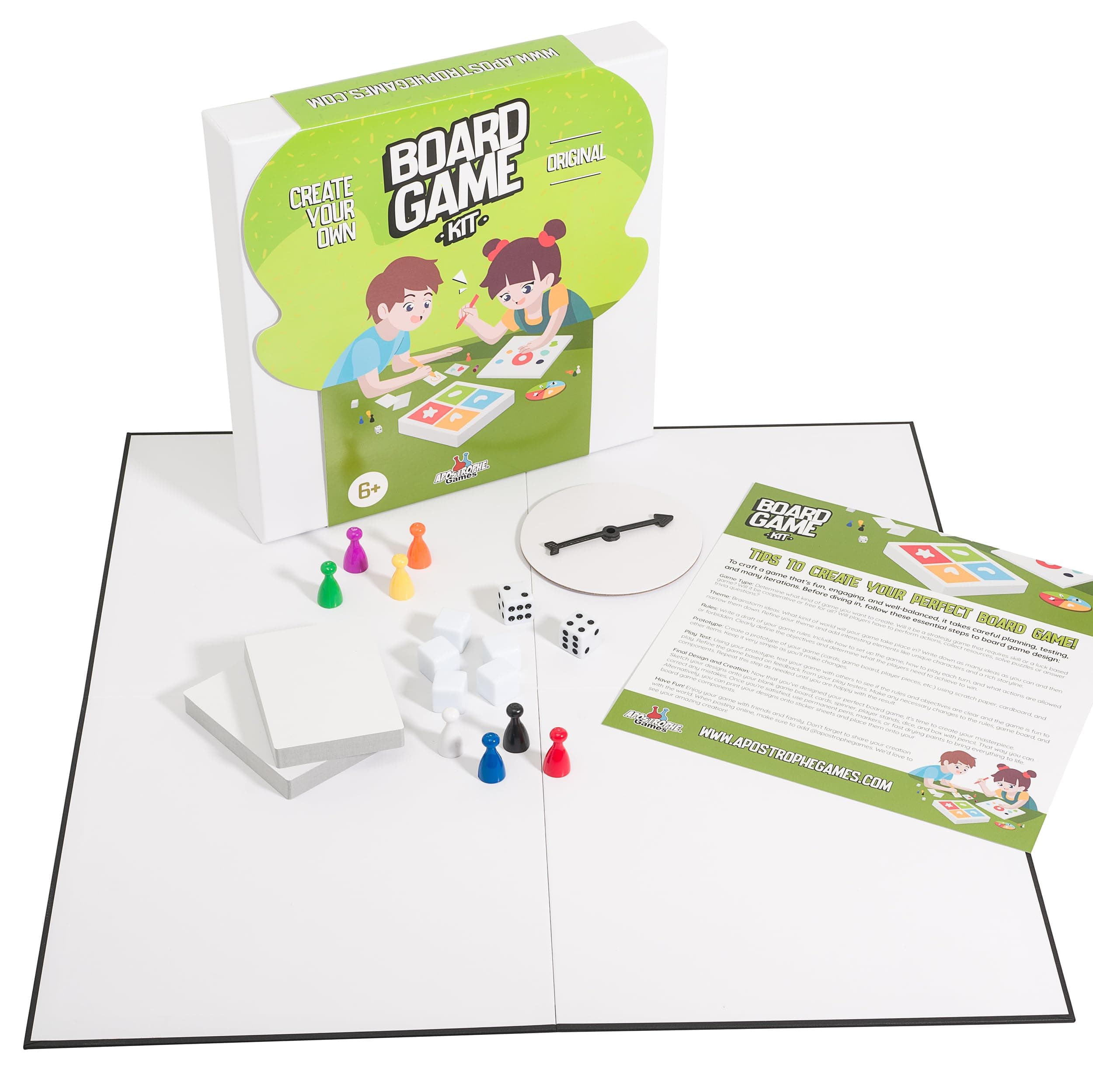 Create Your Own Board Game Set – DIY Kit with Blank Game Board, Game Pieces, Blank Cards, Dice, Spinner – Build Your Own Game Kit