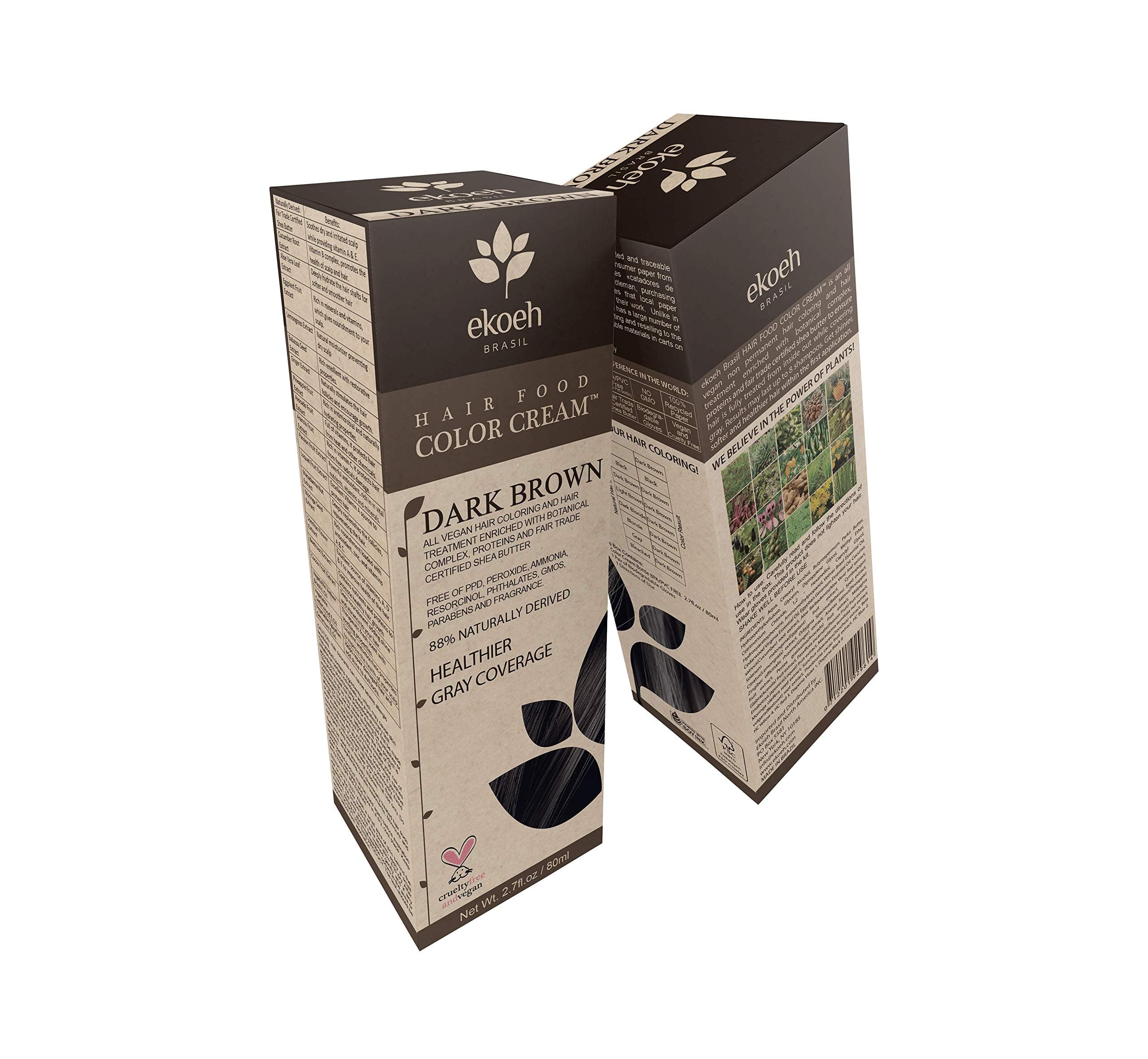 Hair Color EKOEH BRASIL Cream Dark Brown, PPD FREE, VEGAN 2.7fl.oz