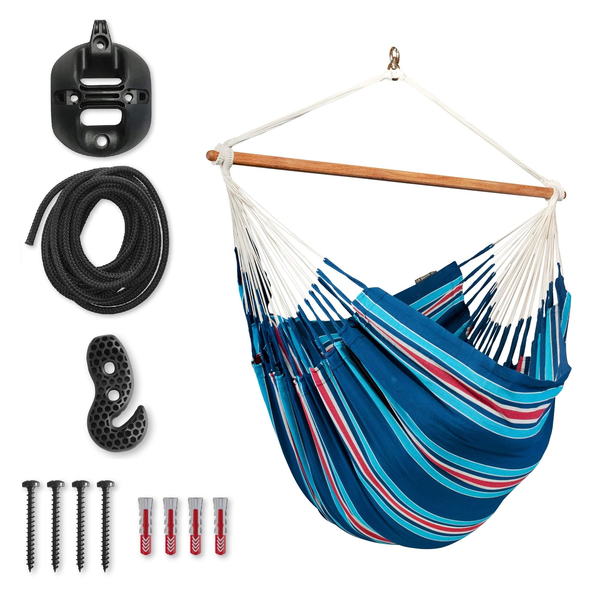 LA SIESTA Currambera Blueberry - Cotton Lounger Swing Hammock Chair with CasaMount Black Multipurpose Suspension