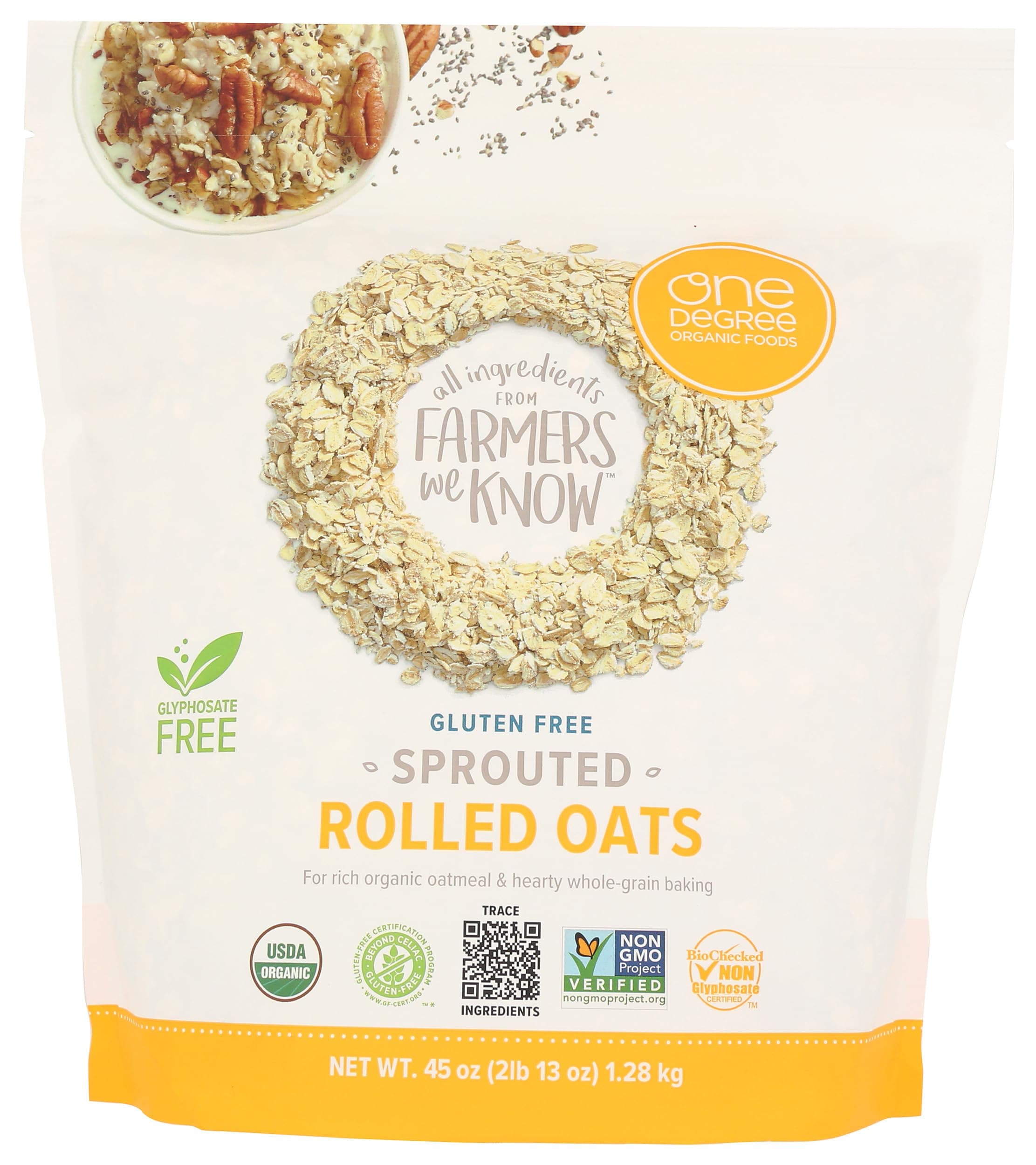 Organic Sprouted Rolled Oats, 45 OZ