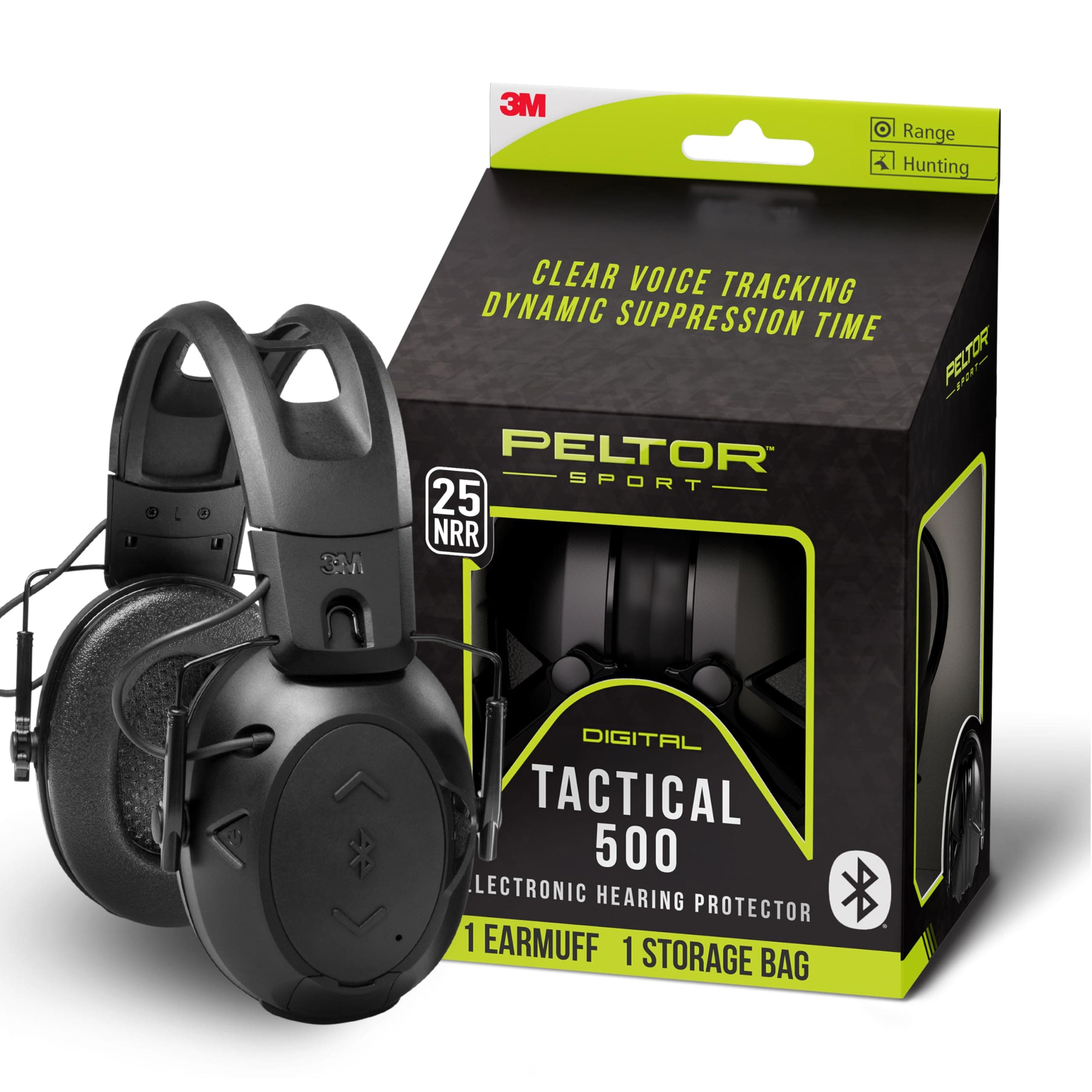 Sport Tactical 500 Bluetooth Hearing Protection Ear Muffs, 25 dB Noise Reduction Rating, Electronic Hearing Protection Headphones for Shooting, Hunting, Mowing, Construction, Concerts, & More
