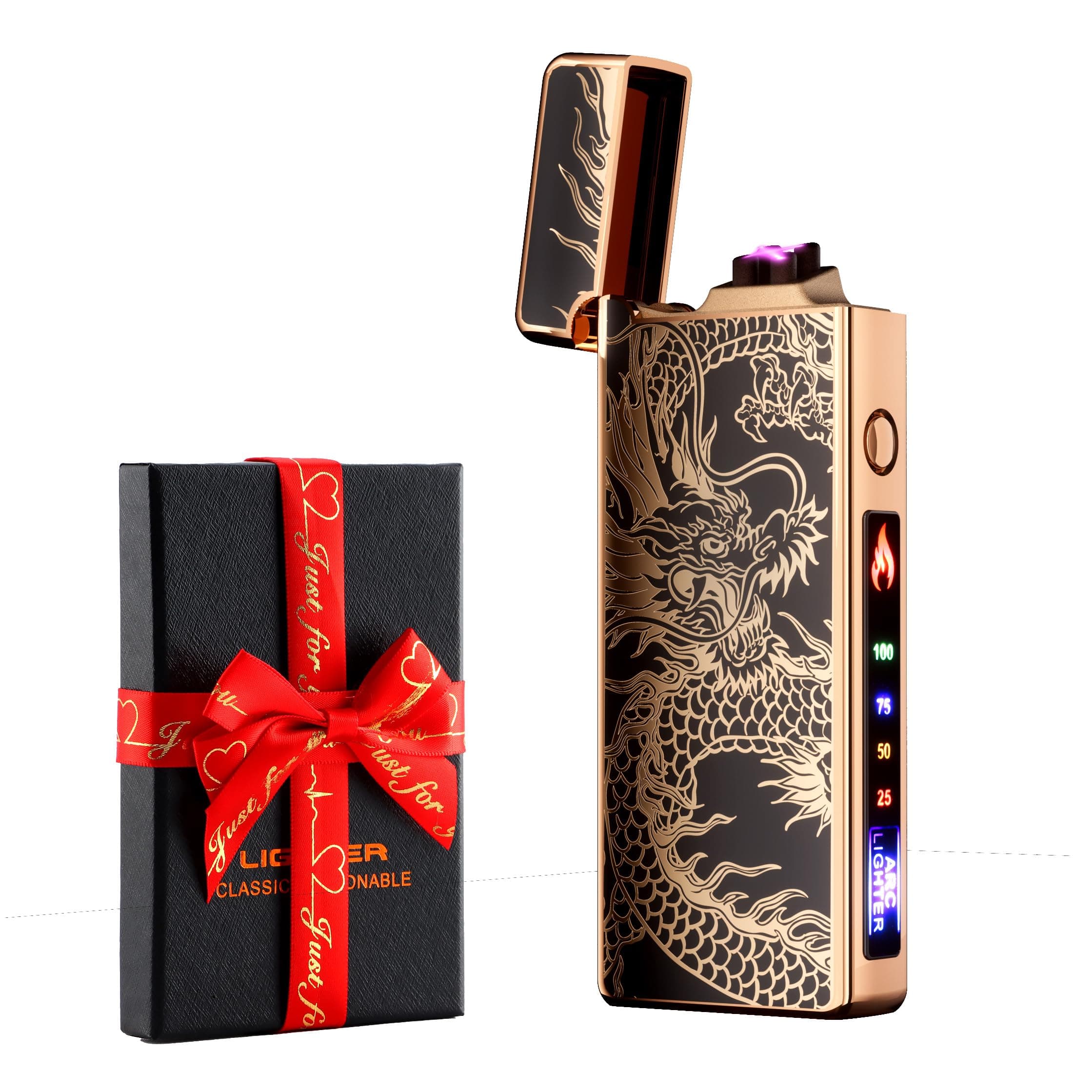 Custom Personalized Cool Lighter Electric Gift Windproof USB Rechargeable Dual Arc for Camping Valentine's Day Gift (dragon)
