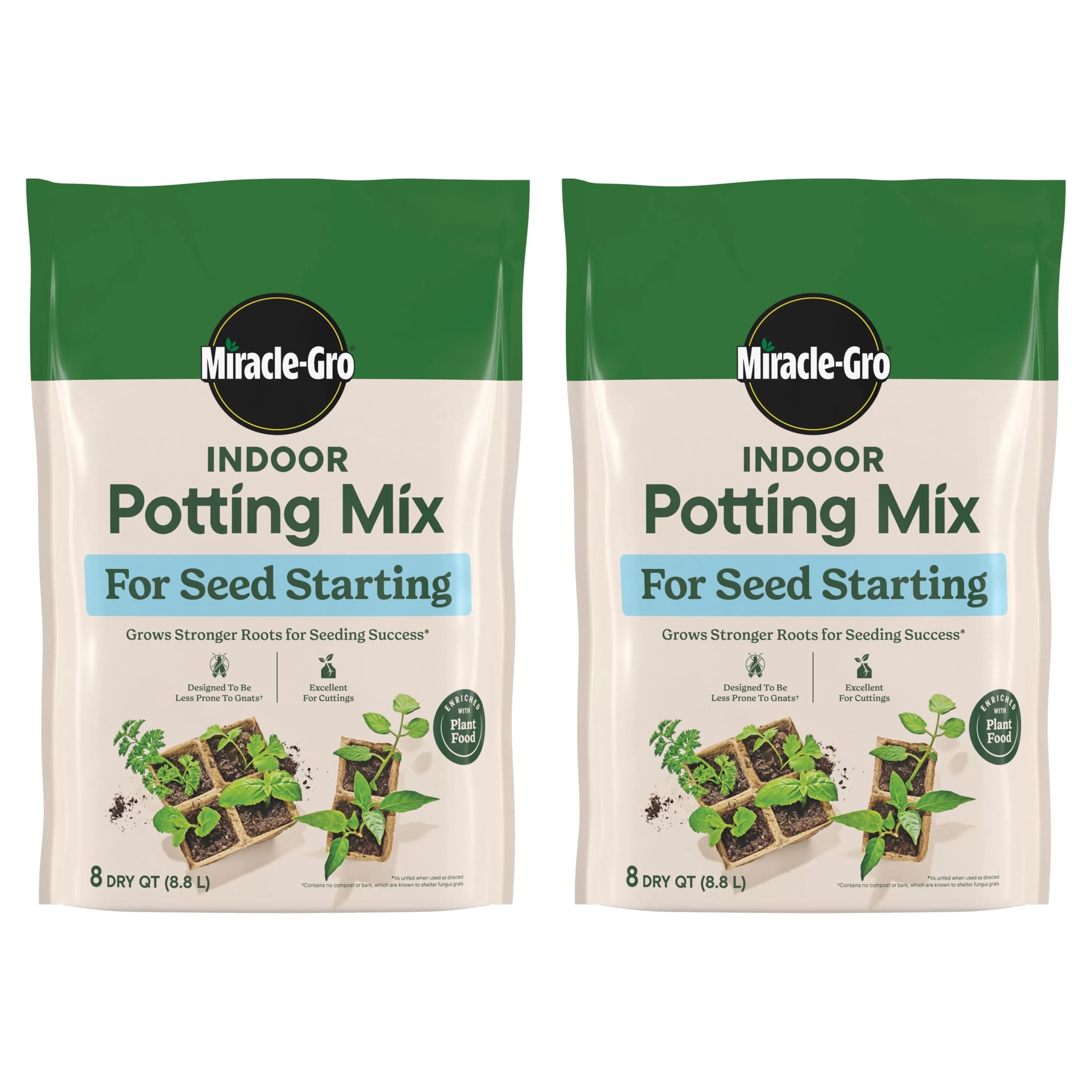 Miracle-Gro Indoor Potting Mix for Seed Starting, For Starting Vegetable, Flower, and Herb Seeds Indoors, Excellent for Cuttings, 8 qt. (2-Pack)