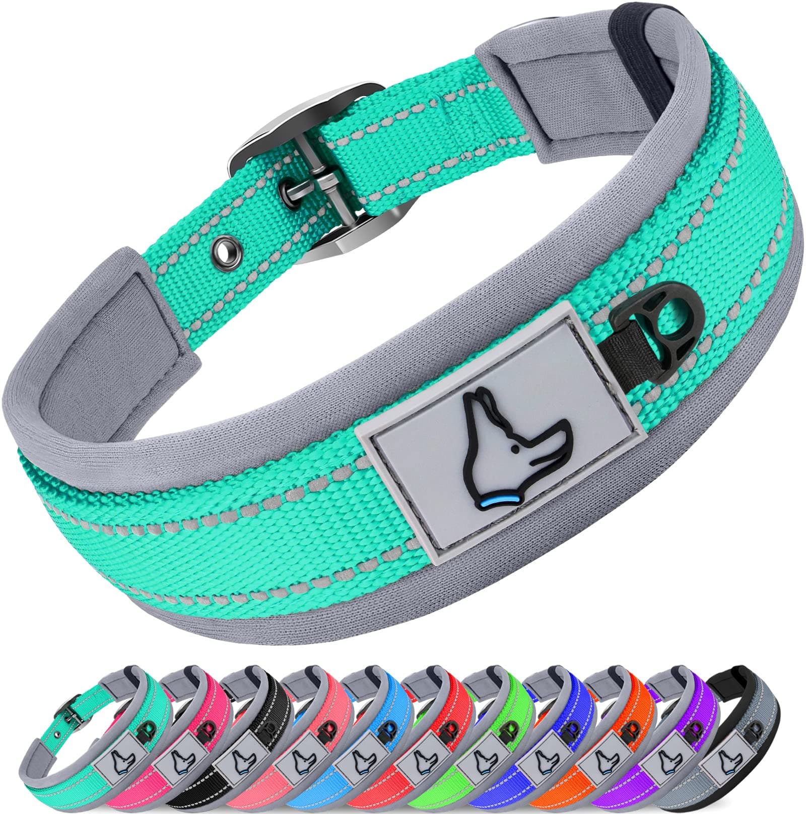 Joytale Dog Collar for Small Dogs, Neoprene Padded Small Dog Collar, Reflective Wide Pet Collars with Durable Metal Belt Buckle, Adjustable Heavy Duty Nylon Dog Collar, Teal, S