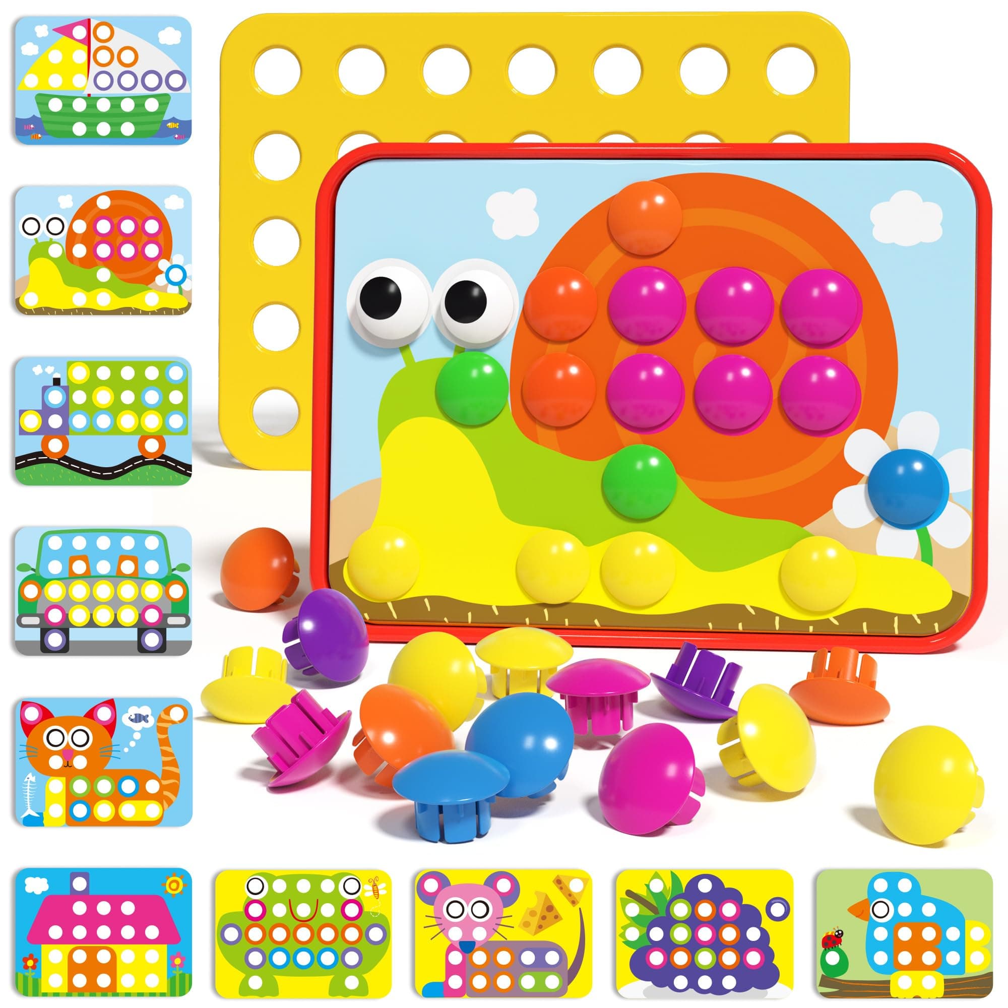 AMOSTING Button Art Toy – Educational Color Matching Mosaic Pegboard Sensory Learning Activity for Kids Age 3 4 5, Preschool Gift for Toddlers, Boys and Girls