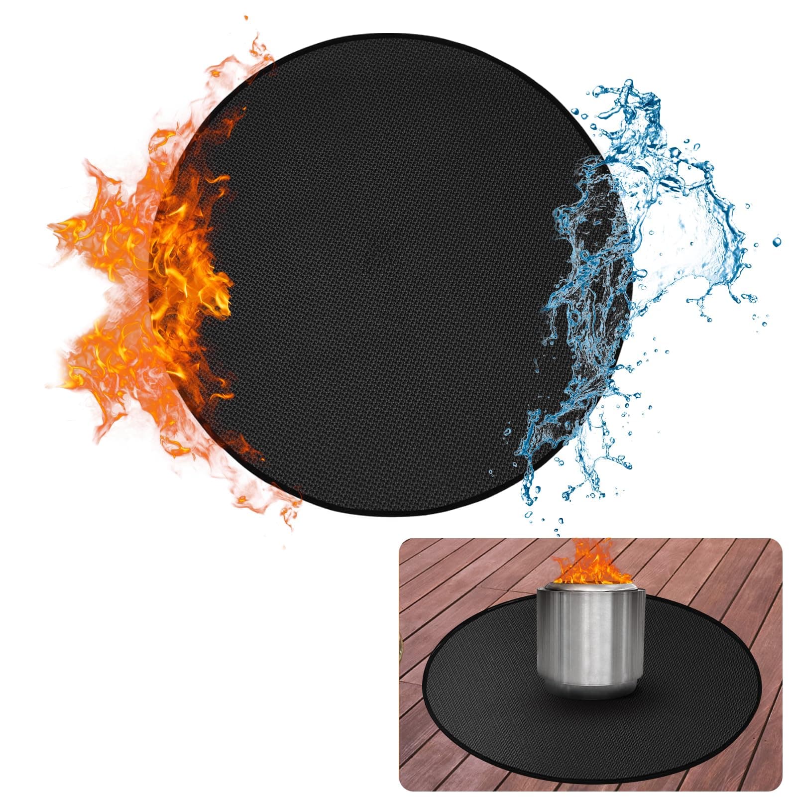 Apipi39'' Fire Pit Mat for Solo Stove Ranger - Fireproof Grill Mat Deck Patio Protector, 3-Layer Reusable Round BBQ Mat Easy to Clean for Solo Stove Accessories Outdoor, Black