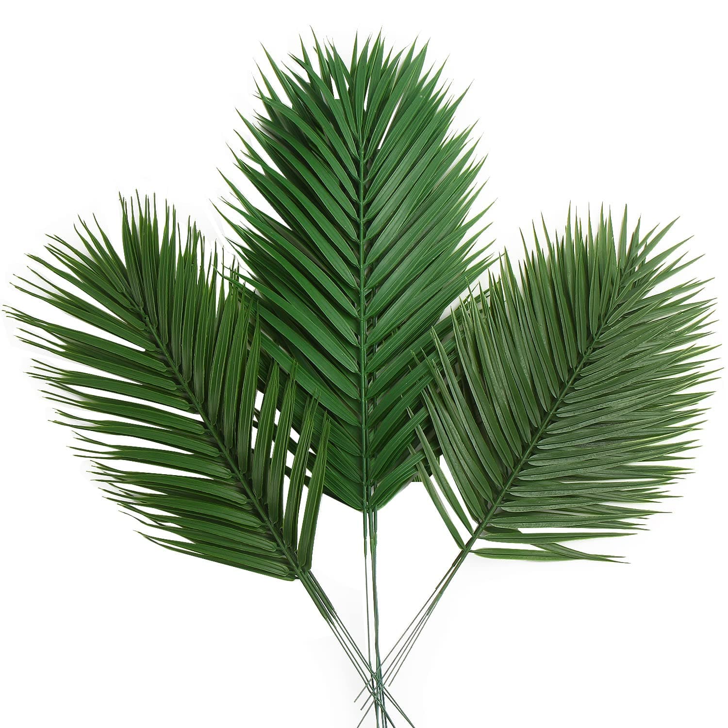 CCINEE 12 PCS Artificial Palm Leaves, Assorted Sizes Faux Large Palm Fronds Fake Tropical Plant Simulation Safari Leaves with Stems for Home Hawaiian Luau Party Jungle Beach Theme Party Decoration