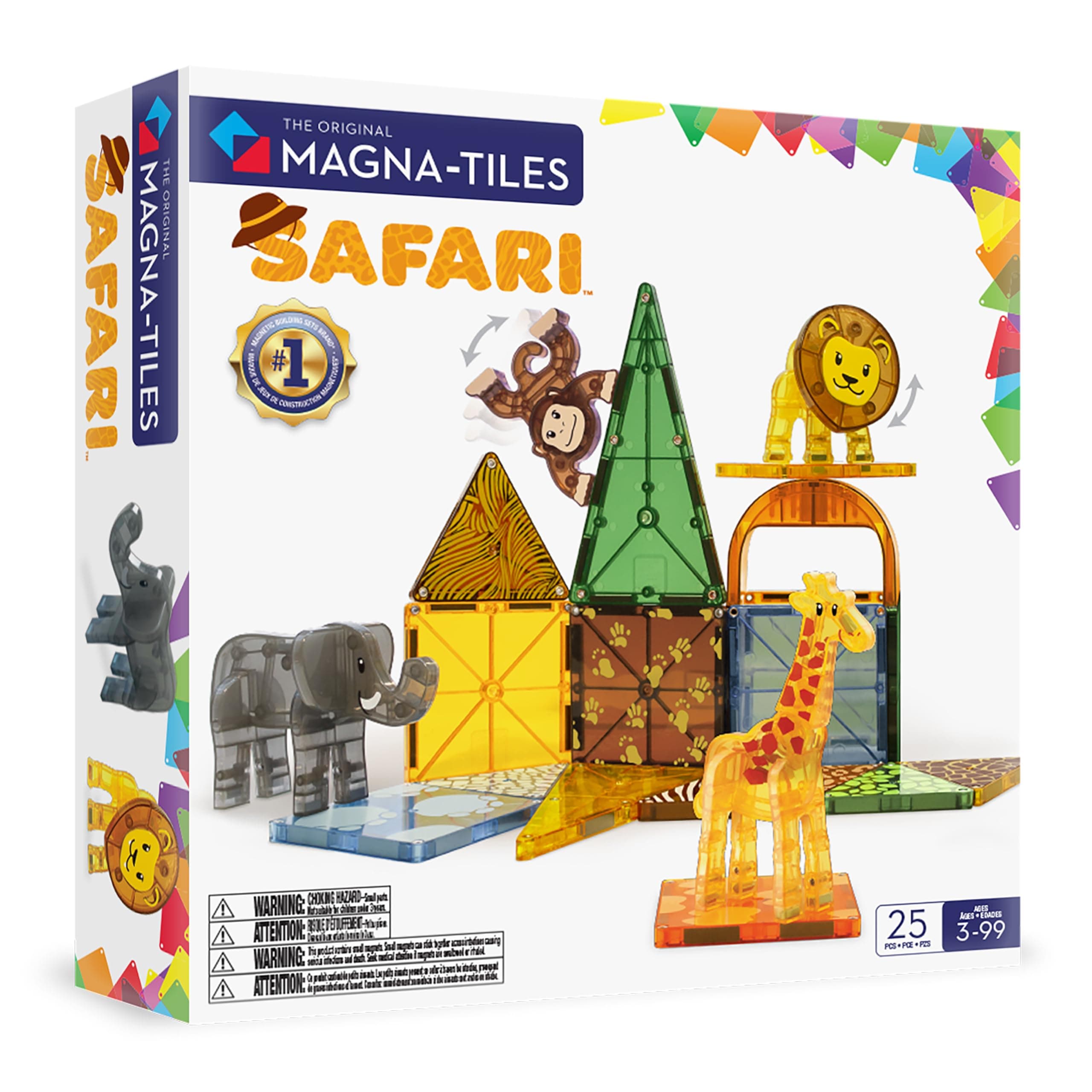 Safari Animals 25-Piece Magnetic Construction Set, The ORIGINAL Magnetic Building Brand