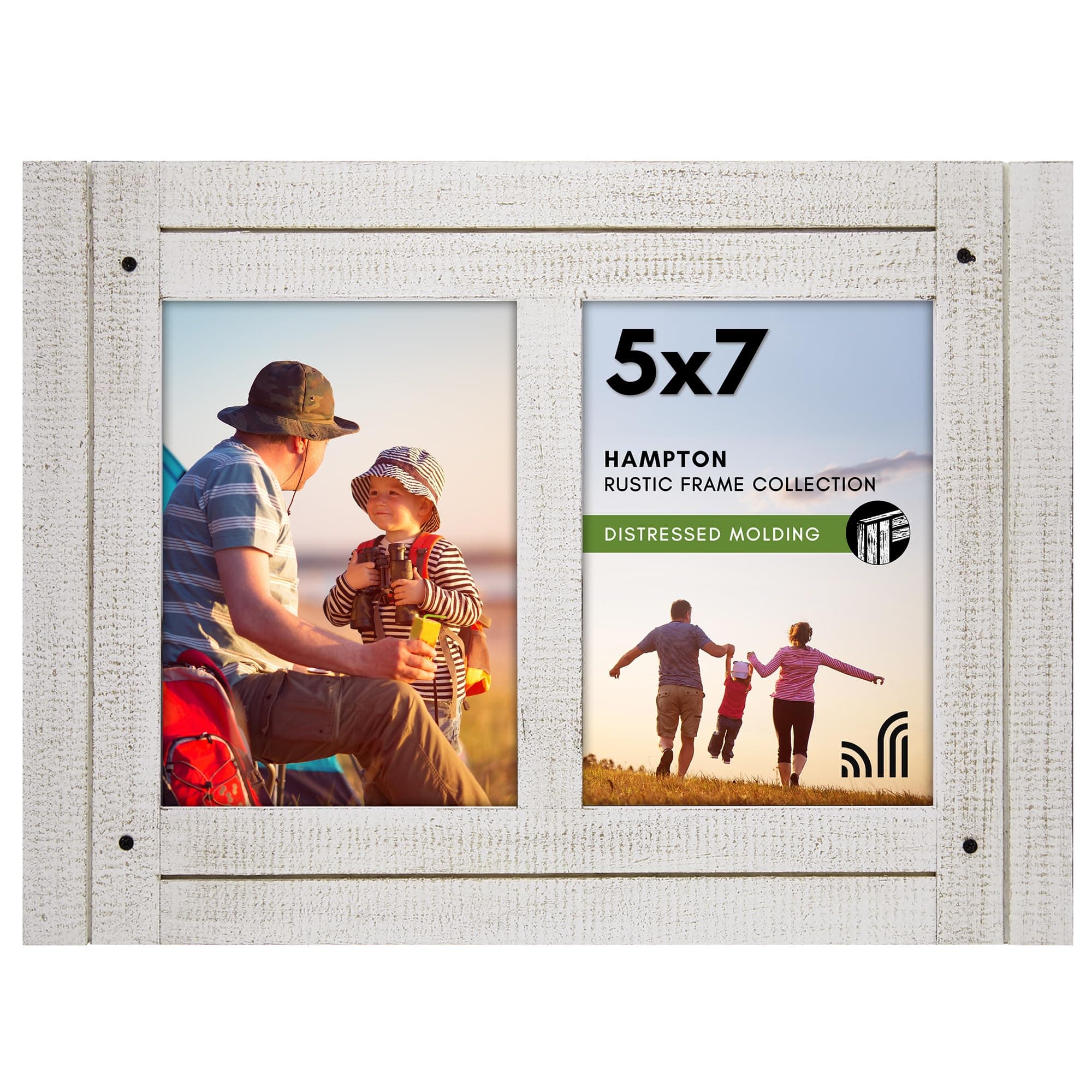 Americanflat Hinged 5x7 Double Picture Frame with 2 Photo Openings and Polished Glass - Distressed Wood Collage Picture Frames for Tabletop and Wall Display - Hampton Collection - Aspen White