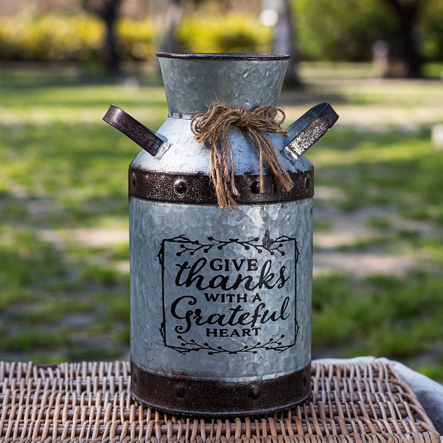 Metal Flower Vase 11.5 Inch H Farmhouse Rustic Jug Old Fashioned Garden Pot Container, Galvanized Milk Can Planter Holder for Home, Shabby Chic Decor for Home Garden Bedroom Backyard