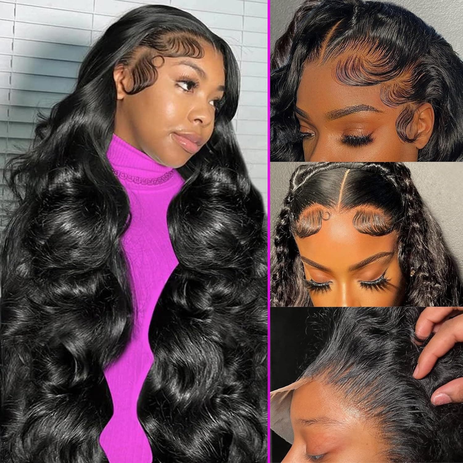 ANDRIA Body Wave Lace Front Wigs Glueless Lace Front Wig 13x4 HD Lace Front Wigs Synthetic Heat Resistant Fiber Hair Wig With Baby Hair Wigs For Black Women Long Loose Black Wig 26 Inches