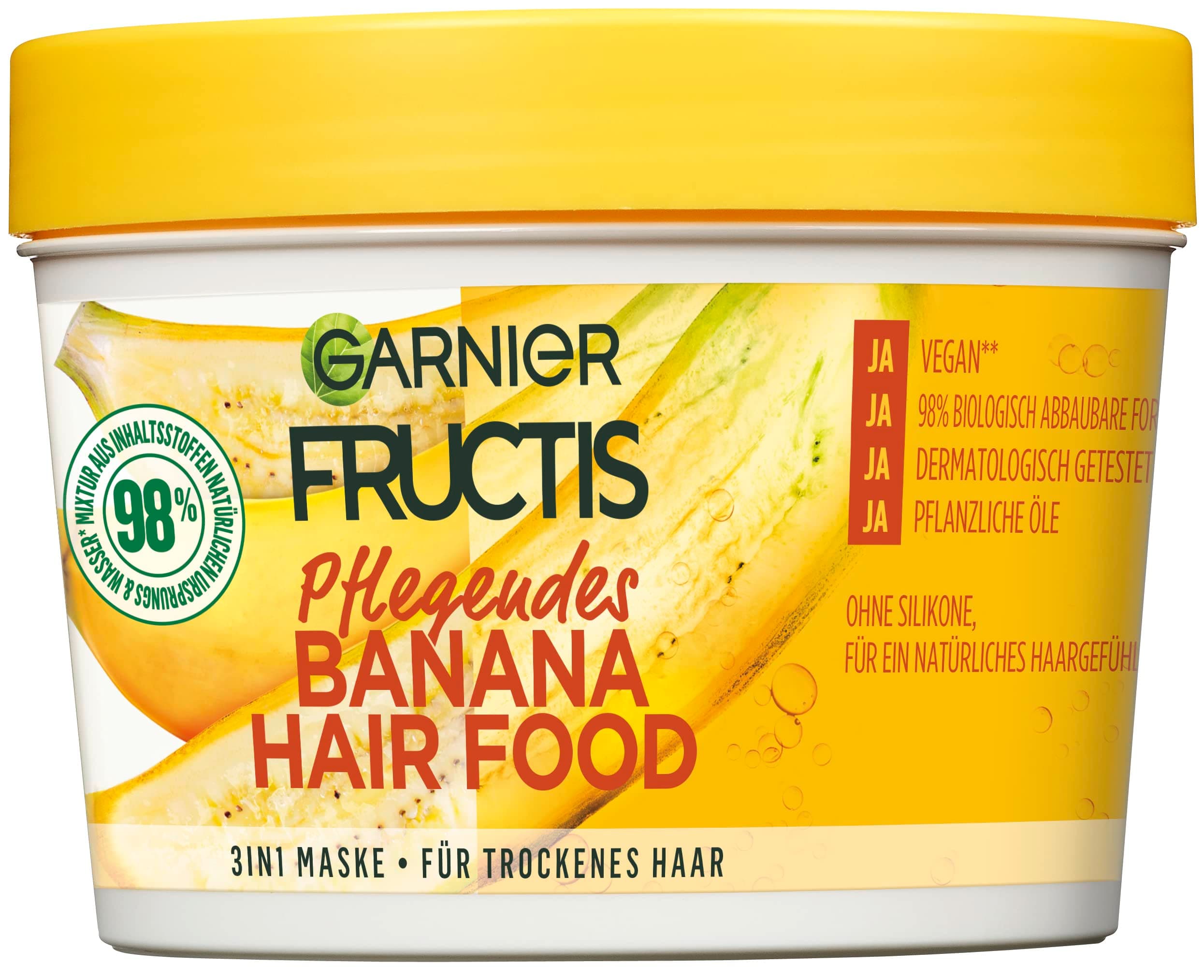 Garnier Hair Mask, Nourishing Banana Hair Food, Hairfood Moisturising 3-in-1 Mask, for Dry Hair, Nourishes and Gives Hair More Smoothness, Fructis, 390 ml