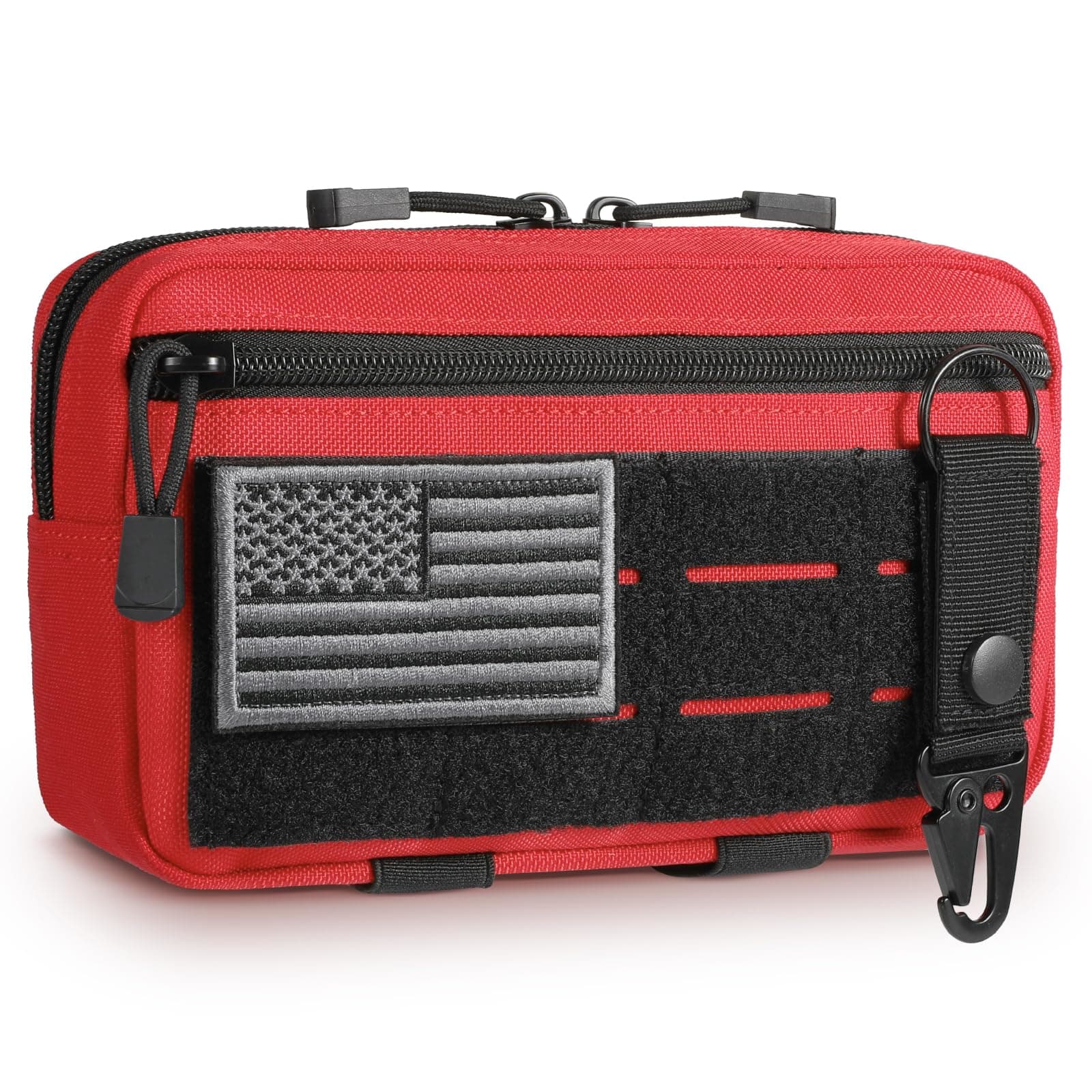 Tactical Molle Admin Pouch Utility Laser Cut EDC Tool Pouch Bag Horizontal Modular Pouches Include US Flag Patch and Keychain